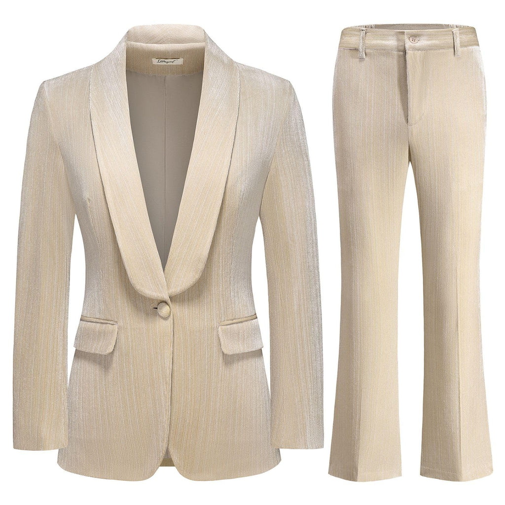 Lamgool Women Pantsuit Dressy Silver Thread Velvet 2 Piece Suit Set Blazer and Flared Pants