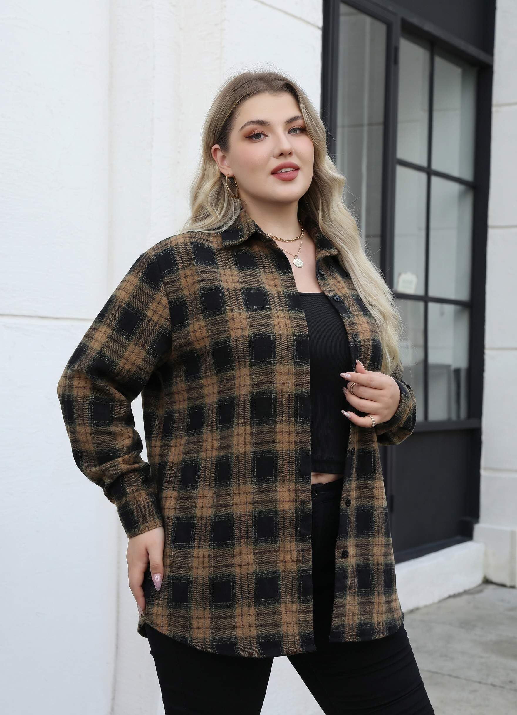 Zeagoo Womens Plus Size Flannel Shirts Plaid Shirts Long Sleeves Casual Button Down Collared Shacket Tops