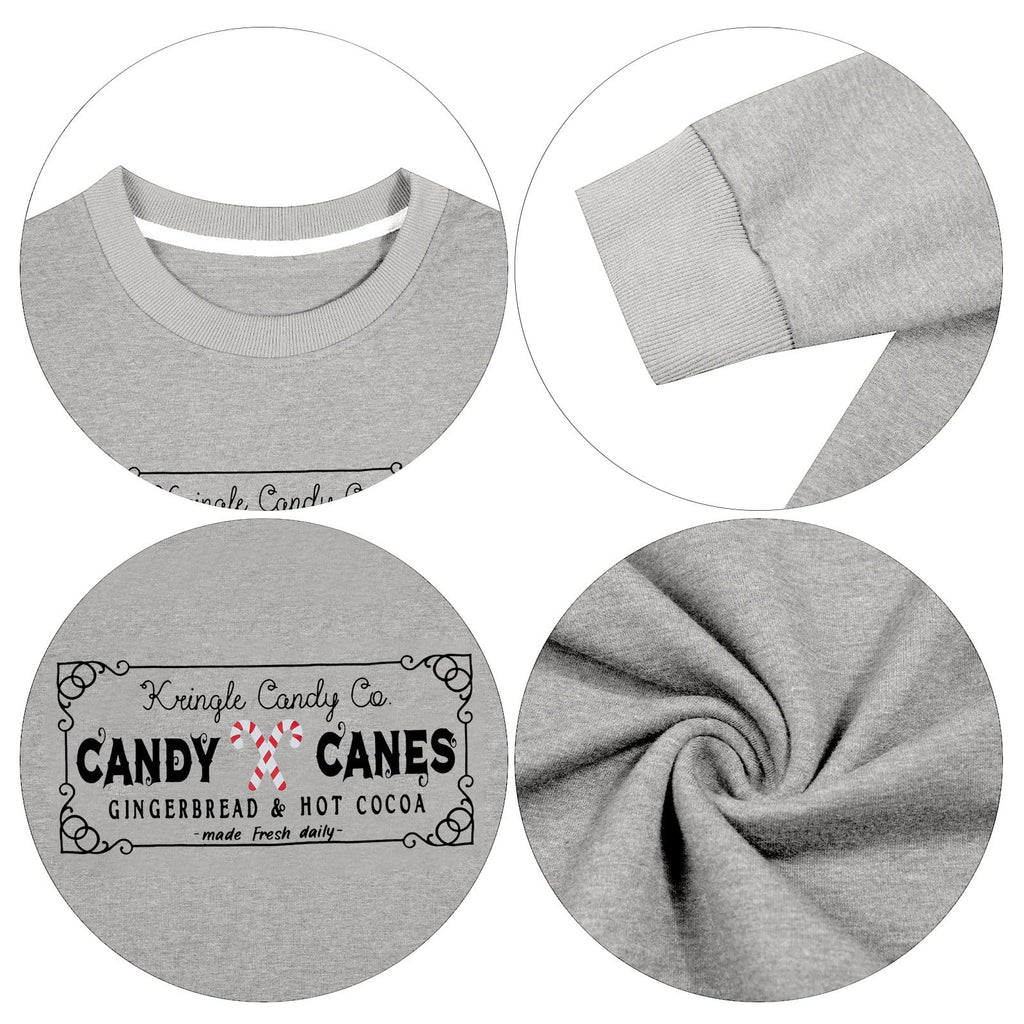 Christmas Sweatshirts Women Candy Canes Graphic Sweatshirt Vintage Xmas Long Sleeve Shirt Pullover Tops