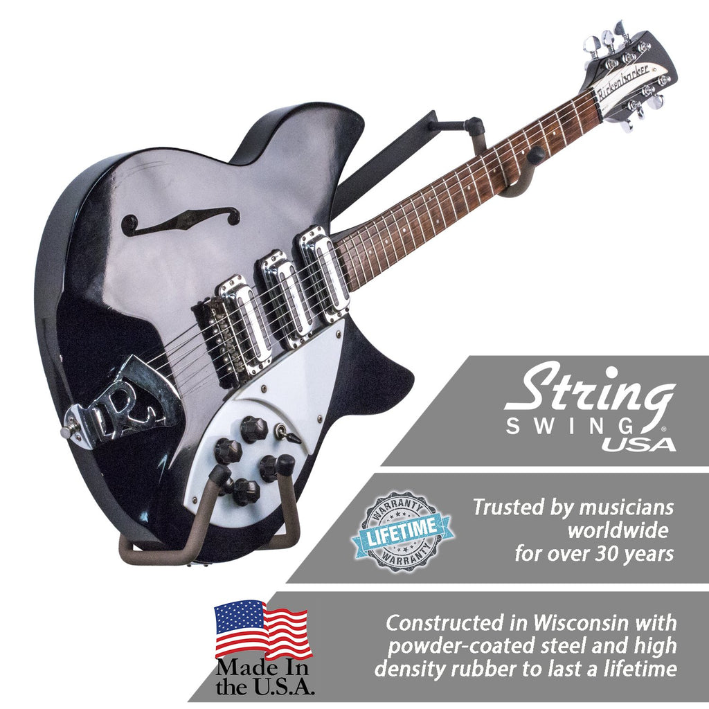 String Swing Guitar Holder Low-Profile Wide-Body for Horizontal Flat Wall Mount - 1 Piece Unit CC151-LPW-FW