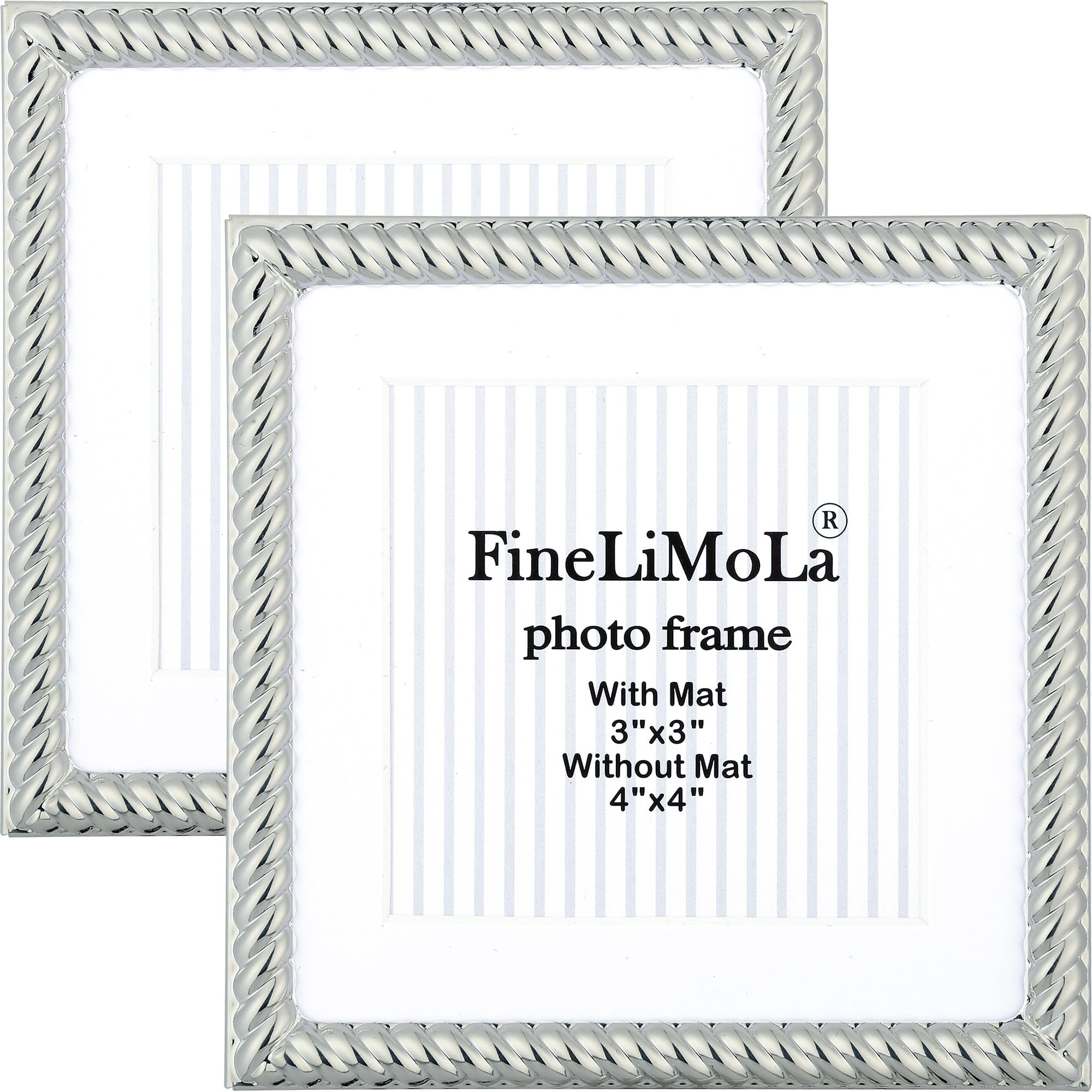 4x4 Gold Rope Design Metal Picture Frame With Mat for 3x3'', Premium Velvet Backing Real Glass Front Desktop & Wall Display Elegant Home Decor