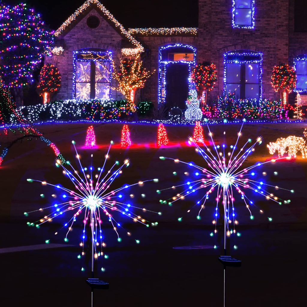 Solar Garden Firework Lights Outdoor Waterproof, 2 Pack Solar Powered Art Stake Twinkle Lighting for Outside Decor, 120 LED Sparklers String Lights for Yard Pathway Decorations(White)