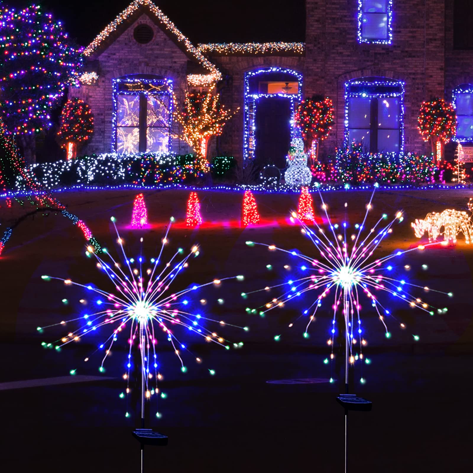 Solar Garden Firework Lights Outdoor Waterproof, 2 Pack Solar Powered Art Stake Twinkle Lighting for Outside Decor, 120 LED Sparklers String Lights for Yard Pathway Decorations(White)