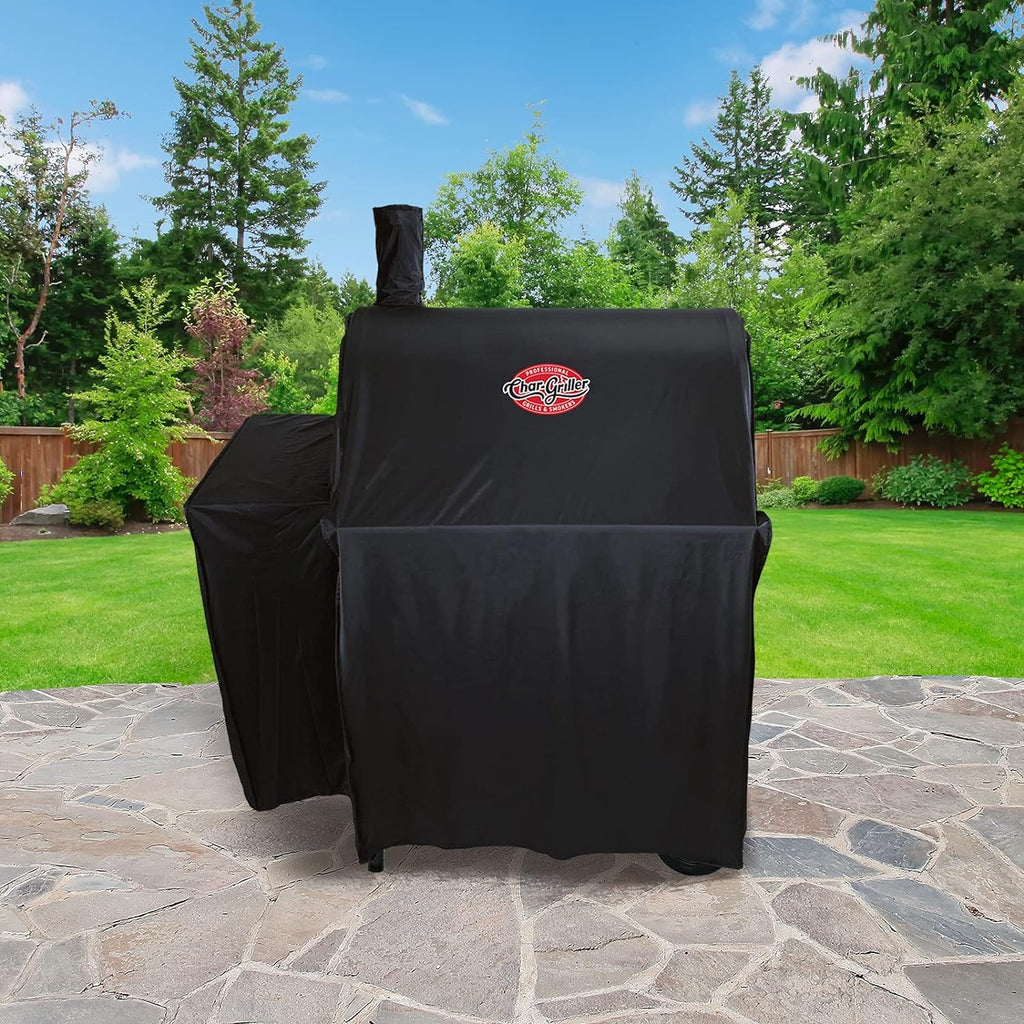 Char-Griller® Durable Polyester Grill and Smoker Cover with Waterproof Material, PVC Lining, and Extendable Design in Black, 46"L x 23"W x 48.5"H, Model 5555