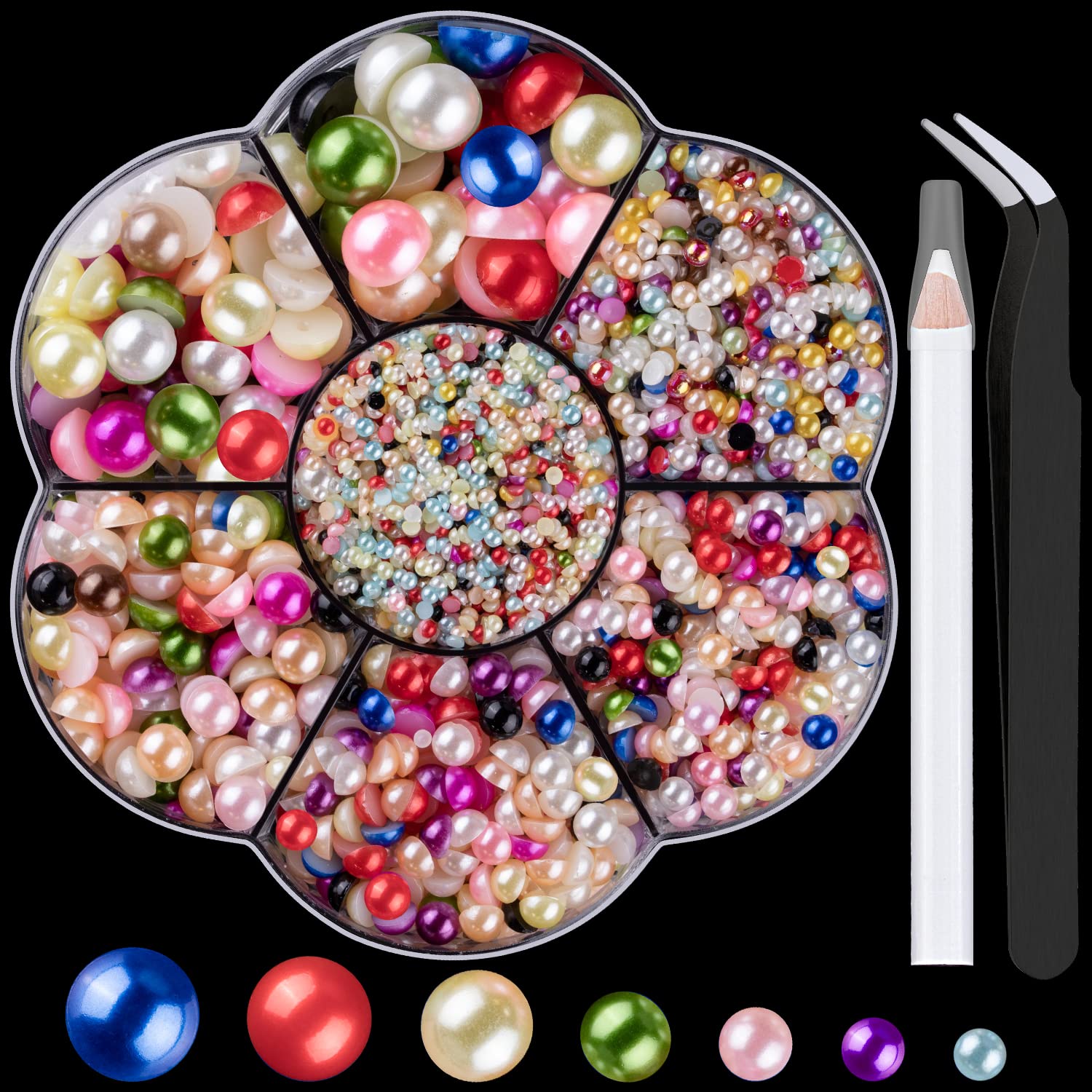 BELLEBOOST 5600pcs ABS Round Flat Back Beige Pearls Kit with Pickup Tools for Nail Art, Face, Body Decorations