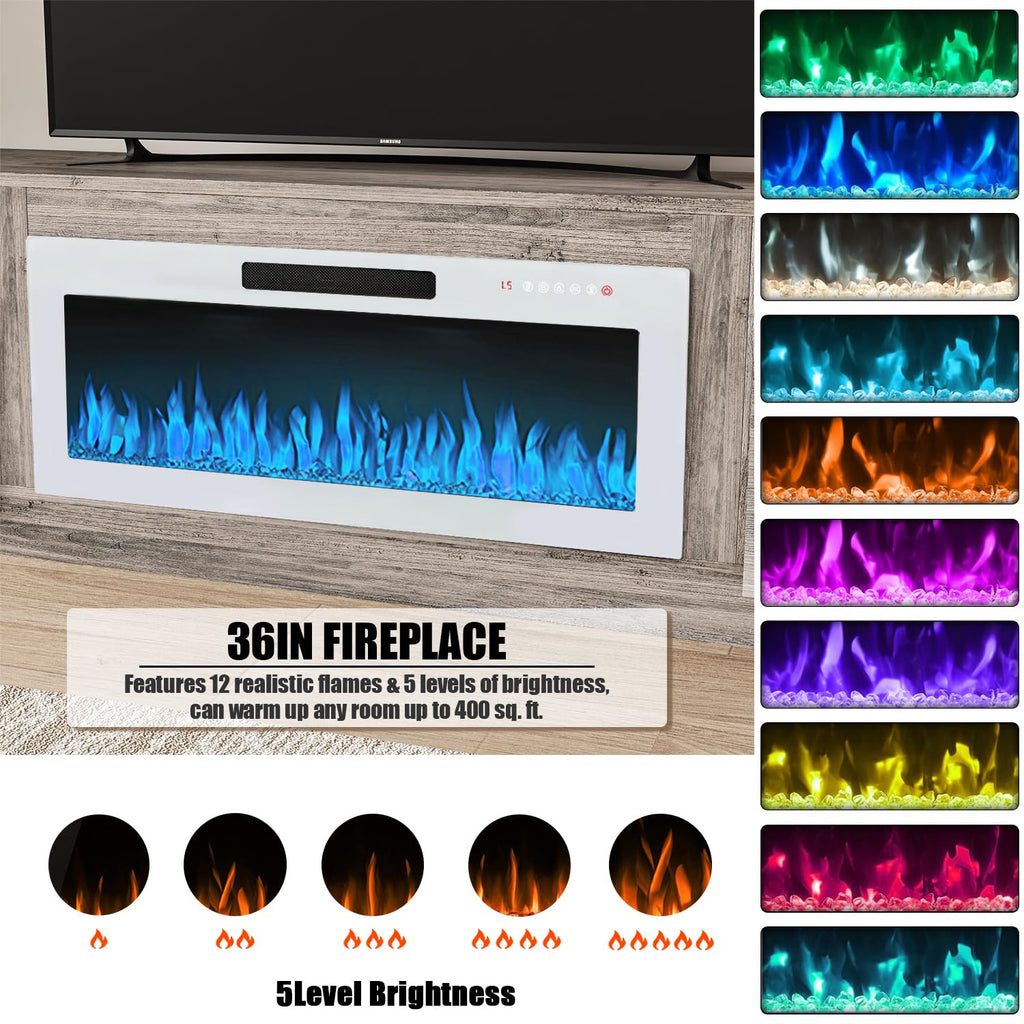 VITESSE 58 Inches Fireplace TV Stand for TVs up to 65 Inches Console with 18'' Electric Fireplace & Remote,Wooden Modern Entertainment Center for Living Room with LED Light Glass Shelves（Bei）
