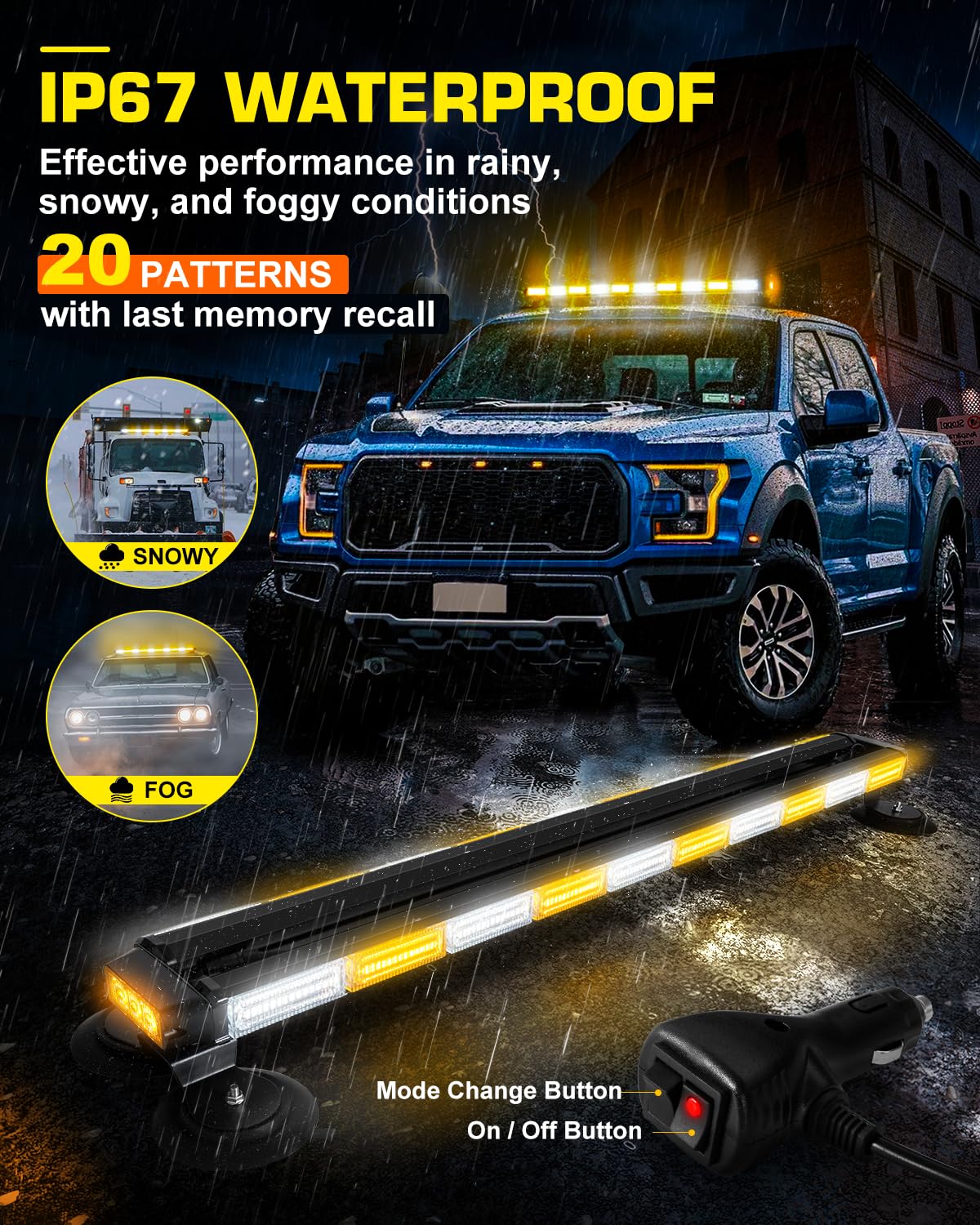 42" Roof Top Strobe Light Bar Amber White Emergency Traffic Advisor Lights, Double Side Warning Safety Flashing w/Magnetic Mount for Construction Vehicles Plow Trucks Pickup, Amber/White