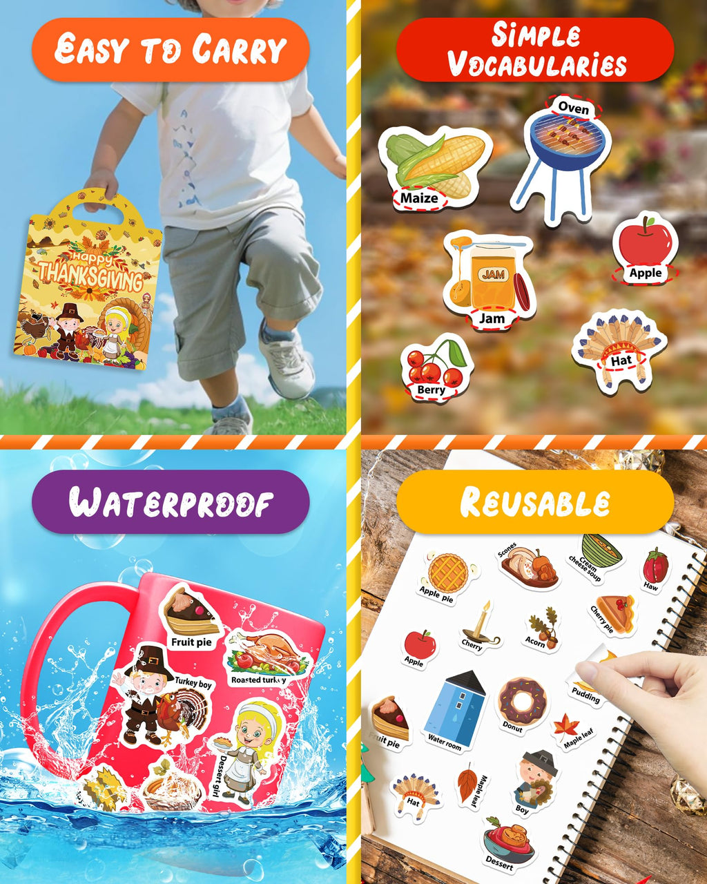Benresive Reusable Sticker Book for Toddlers, Stickers for Kids, Travel Toys for Arts & Crafts Activities, Birthday Gift for Boys & Girls, Animals Dinosaurs Insects Themes