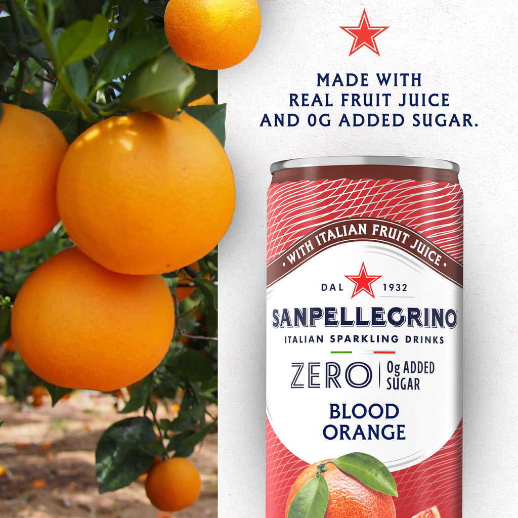 Sanpellegrino Zero Grams Added Sugar Pomegranate & Orange Italian Sparkling Drink, 24 Pack Of 11.15 Fl Oz Cans, Sanpellegrino Italian Sparkling Drinks, Low-Calorie Fruit Juice Beverages