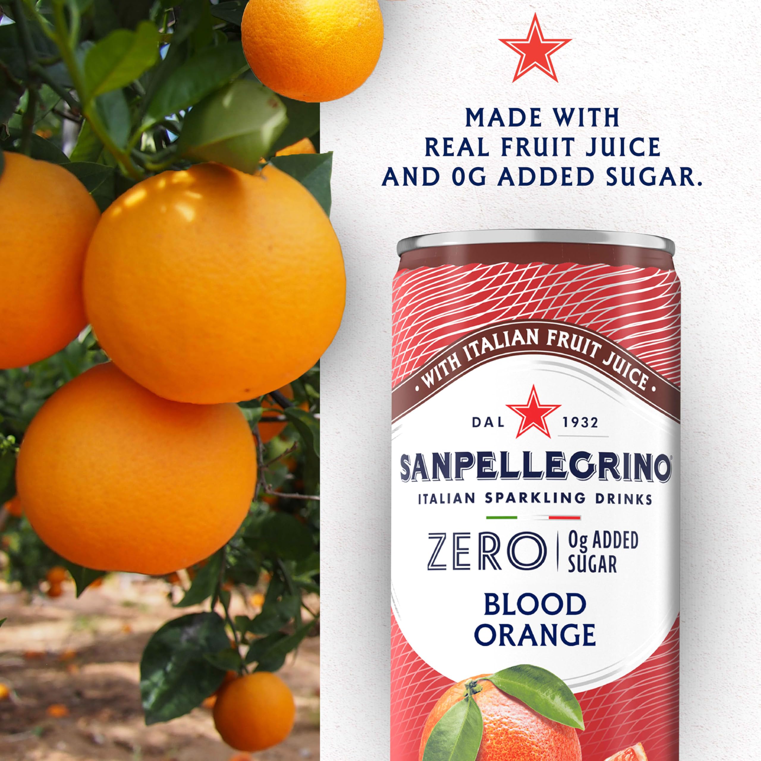 Sanpellegrino Zero Grams Added Sugar Pomegranate & Orange Italian Sparkling Drink, 24 Pack Of 11.15 Fl Oz Cans, Sanpellegrino Italian Sparkling Drinks, Low-Calorie Fruit Juice Beverages