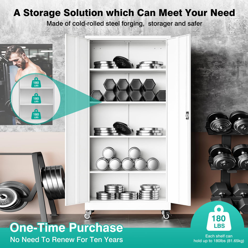 SISESOL Wide & Deep Metal Storage Cabinet with Wheels,Tall Rolling Garage Storage Cabinet with Lock,Black Metal Cabinets with Pegboards and Shelves,Tool Locker for Garage,Home,Office,43''Wx 20''Dx71"H