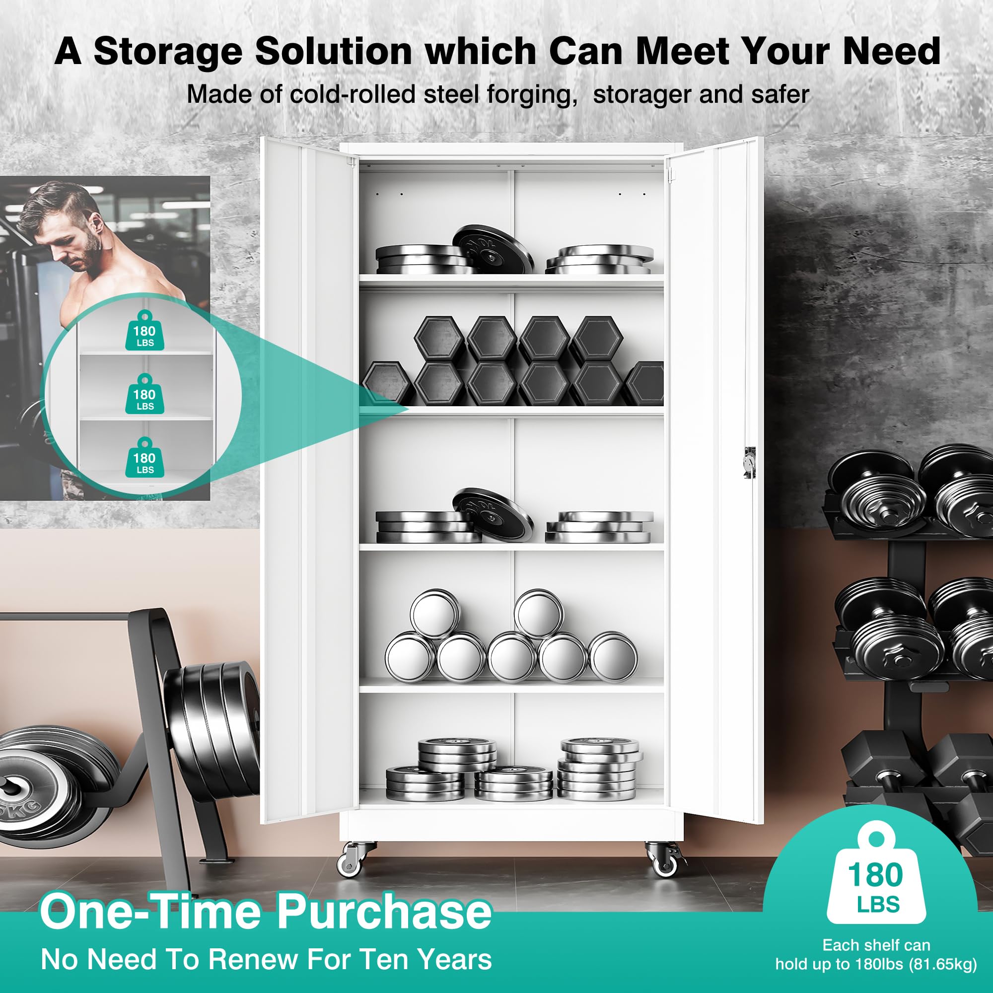 SISESOL Wide & Deep Metal Storage Cabinet with Wheels,Tall Rolling Garage Storage Cabinet with Lock,Black Metal Cabinets with Pegboards and Shelves,Tool Locker for Garage,Home,Office,43''Wx 20''Dx71"H