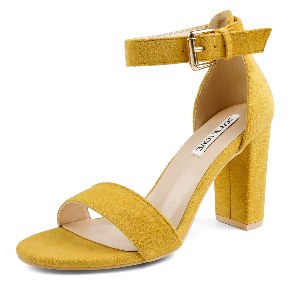 JOY IN LOVE Womens 3.5" Chunky Block High Heels Ankle Strap Heeled Sandals