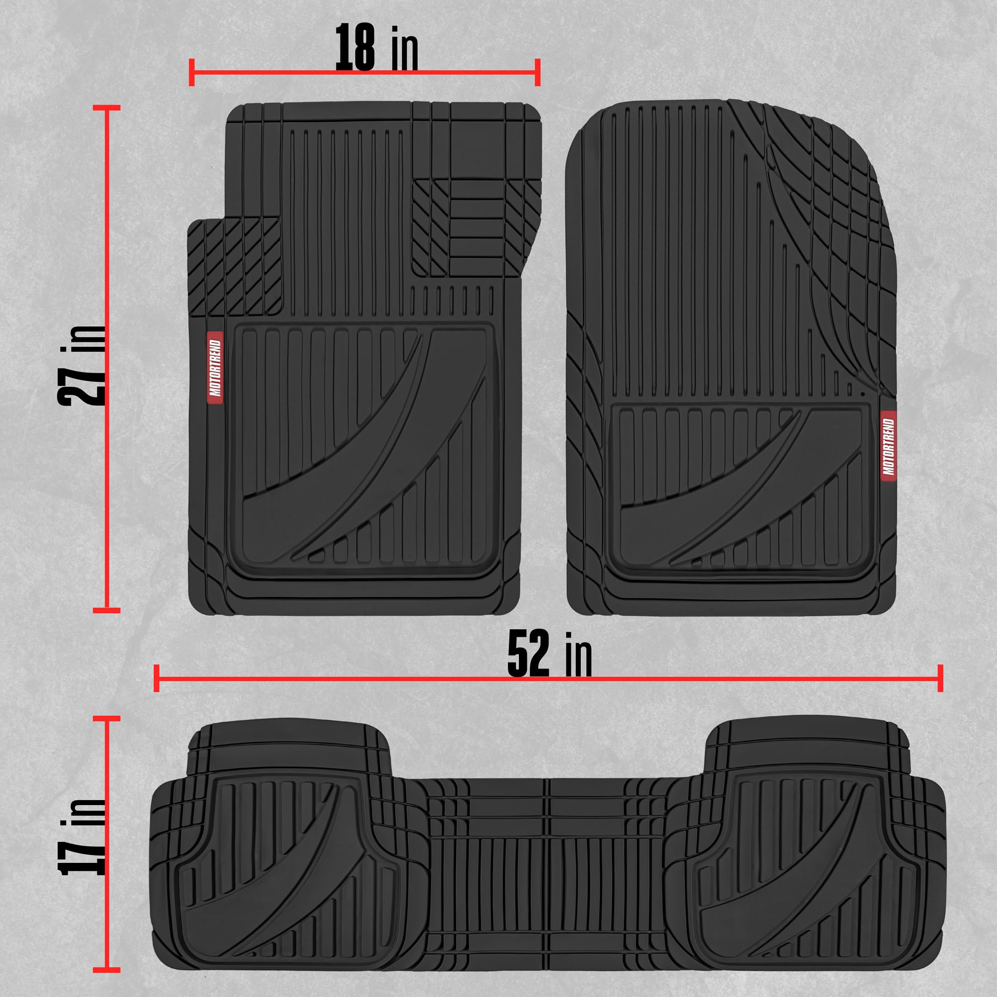 Motor Trend FlexTough™ Heavy Duty Rubber Black Car Floor Mats All Weather & Jumbo SUV Cargo Liner Full Set - Universal Trim to Fit Automotive Floor Mats & Trunk Mats for Cars Interior Accessories