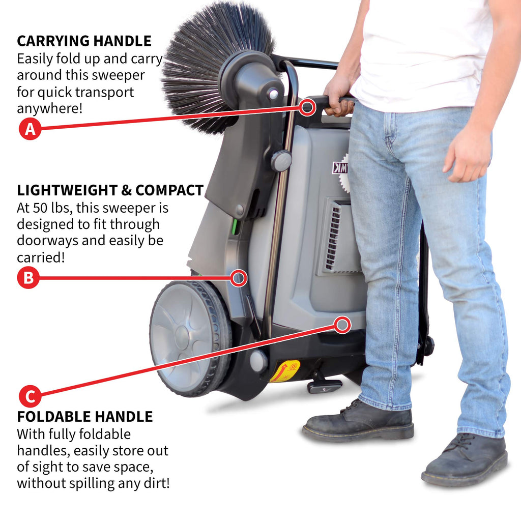 Tomahawk Industrial 38" Walk Behind Push Sweeper with Triple Power Side Brooms Floor Cleaning of Dust Litter Grass
