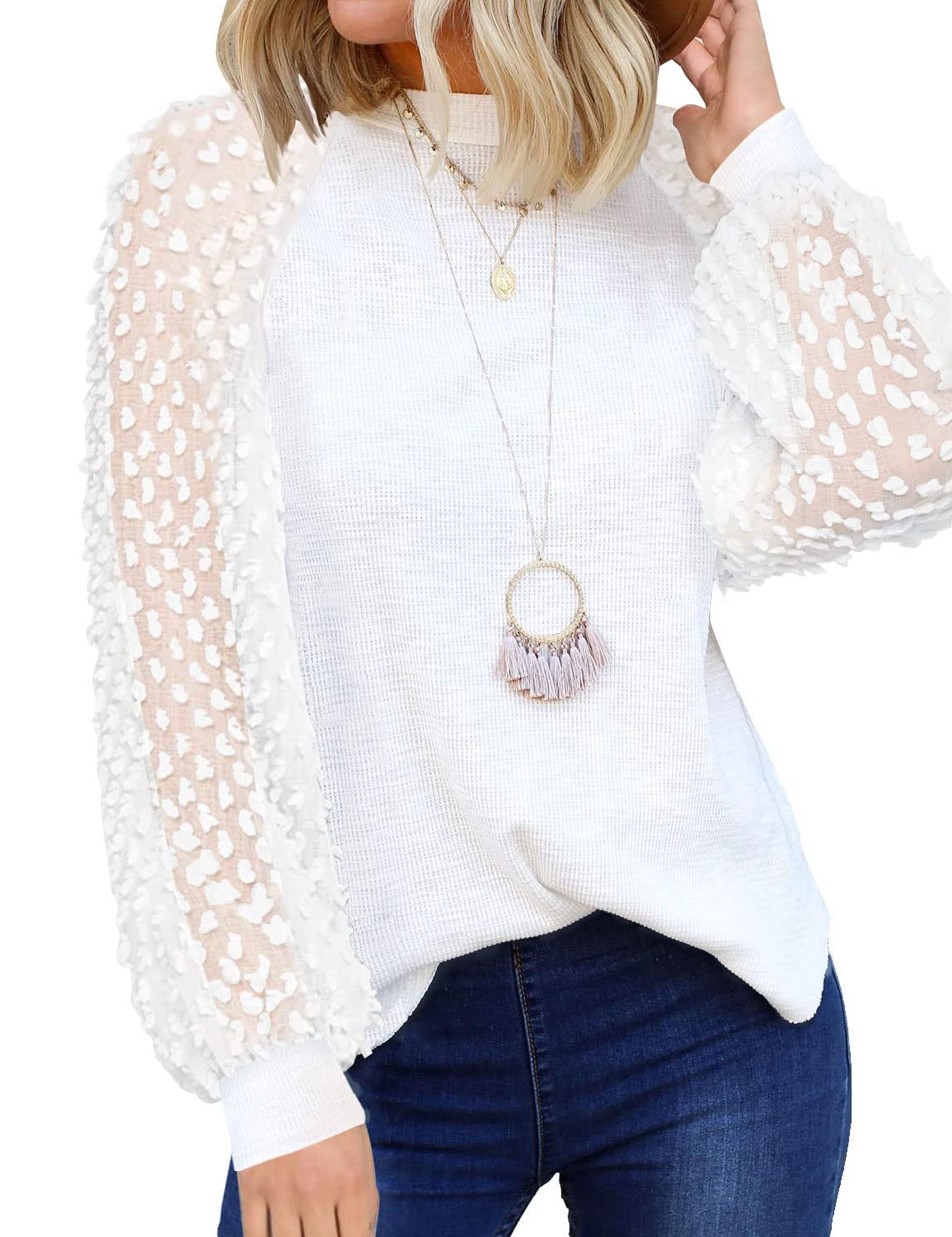 MIHOLL Women's Long Sleeve Tops Lace Casual Loose Blouses Shirts Dressy Outfits