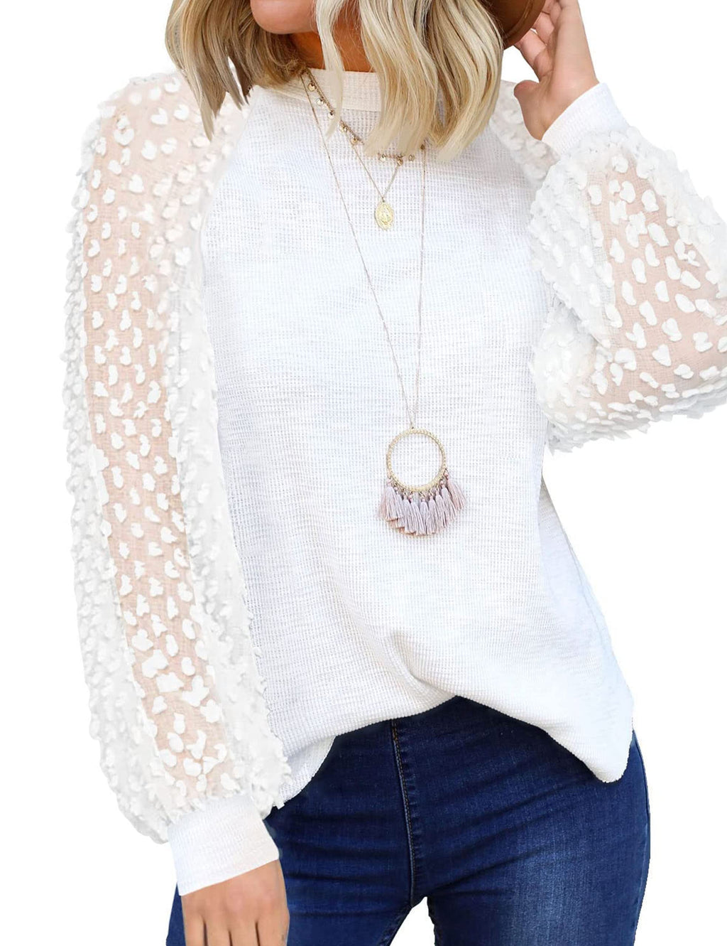 MIHOLL Women's Long Sleeve Tops Lace Casual Loose Blouses Shirts Dressy Outfits