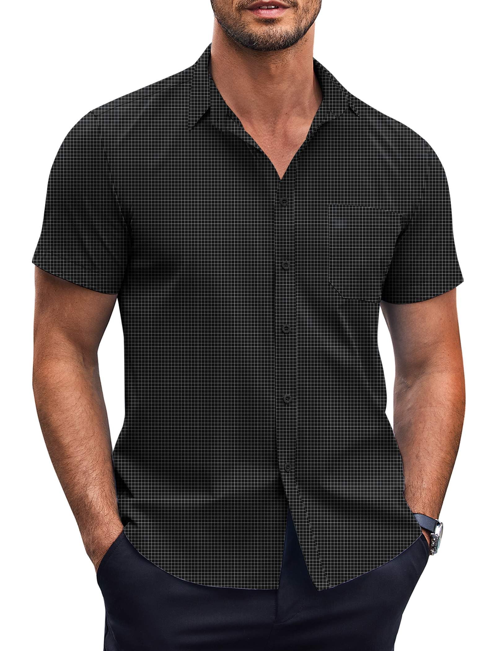 COOFANDY Mens Short Sleeve Button Down Shirts Wrinkle Free Dress Shirts Casual Polka Dot Print Shirt with Pocket