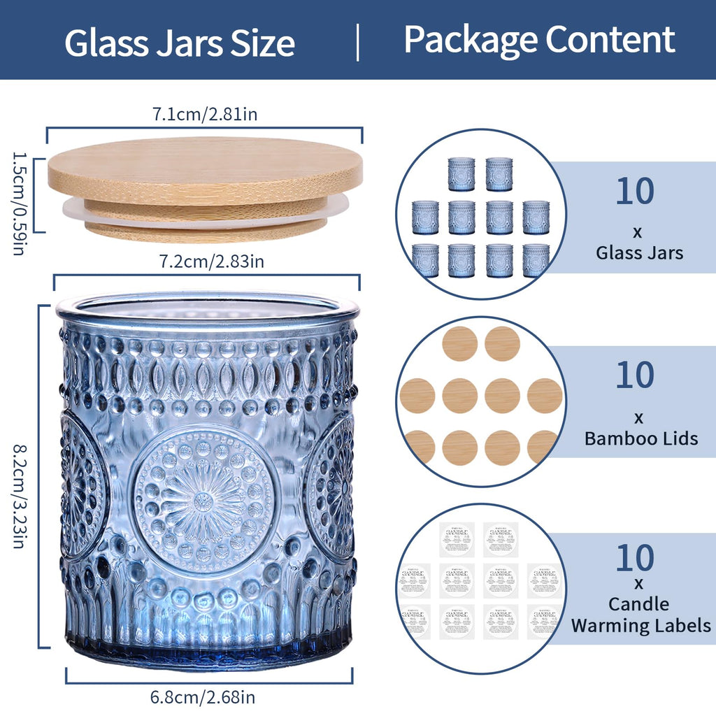 DARJEN 10 Pack Amber Candle Jars for Making Candles- 7.5 OZ Empty Glass Candle Making Jars with Bamboo Lids and Labels, Candle Making Supplies Candle Containers for Home DIY