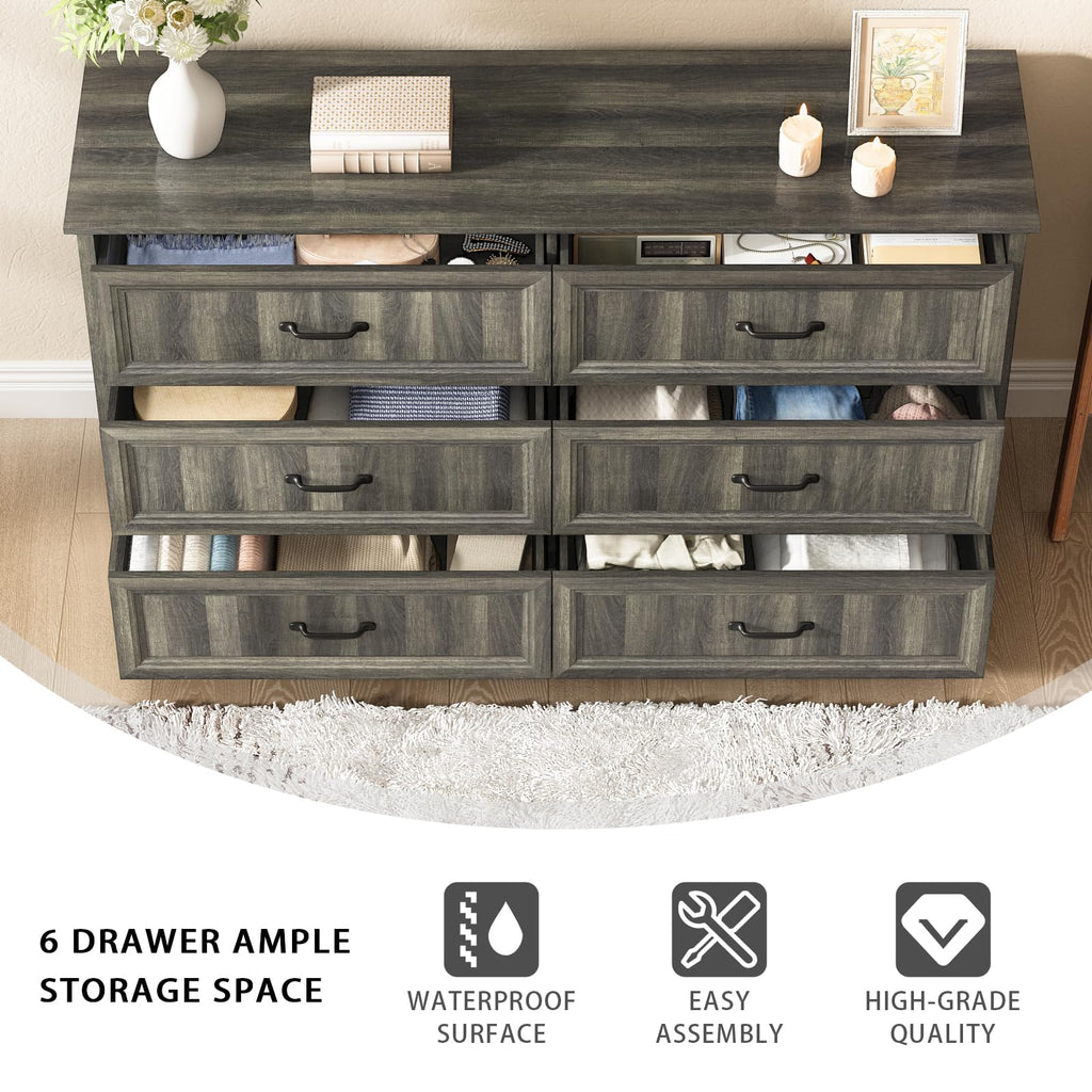 Farmhouse 5 Drawers Dresser for Bedroom, 44" Tall Brown dresser Wood Rustic Chest of Drawers with Wide Metal Handle,Natural Texture,Drawer Organizer for Bedroom,Living Room,Hallway and Entryway