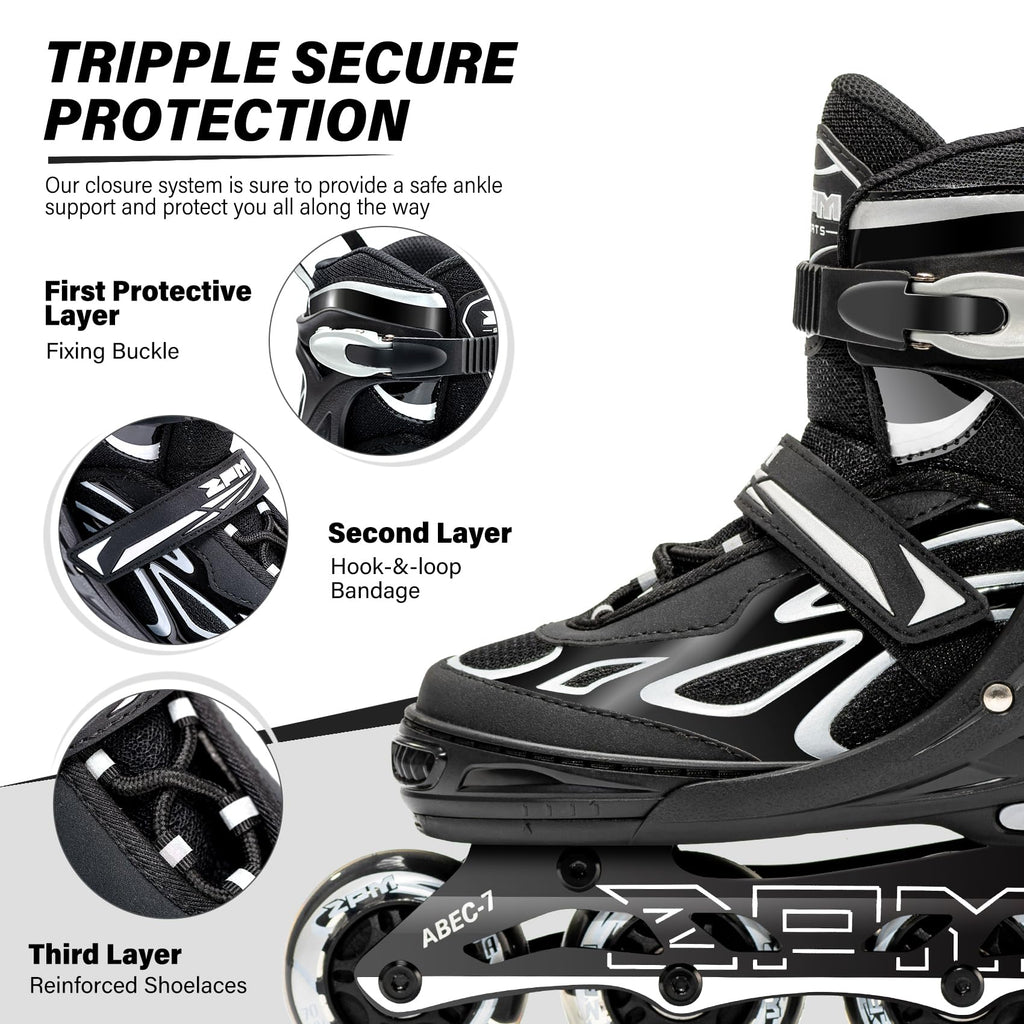 2PM SPORTS Vinal Girls Adjustable Flashing Inline Skates, All Wheels Light Up, Fun Illuminating Skates for Kids Men Adult Women and Boys