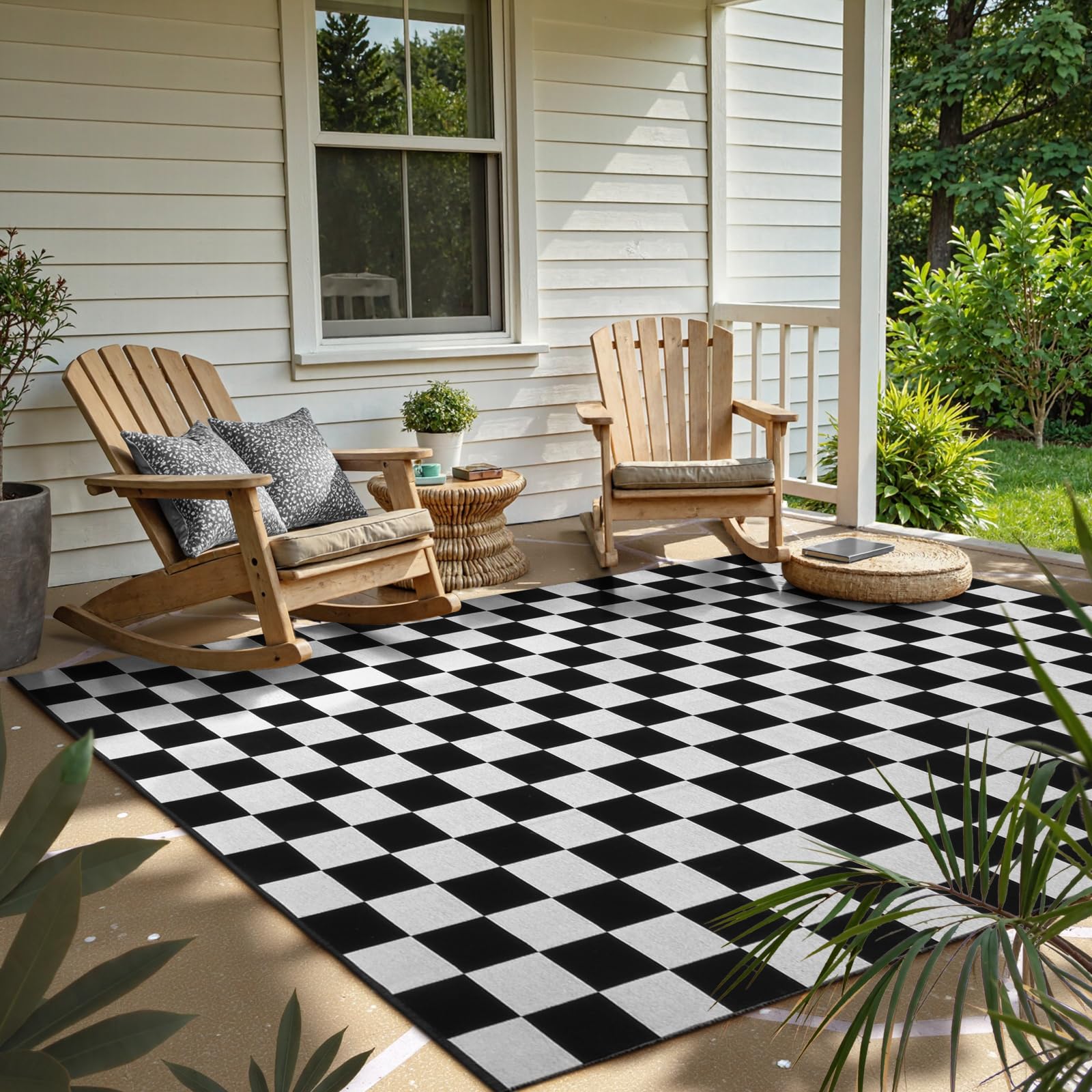 Seavish Checkered Rug, 2x3 Ft Black and White Moroccan Checkerboard Rug Washable Cotton Woven Washable Outdoor Rugs Reversible Floor Mat for Front Door Bedroom Entryway Kitchen Entryway