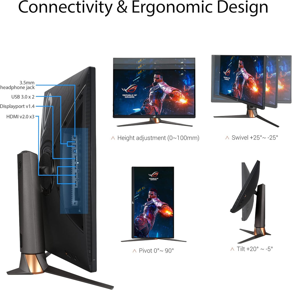 ASUS ROG Swift 27” 1440P Gaming Monitor (PG279QM) - WQHD, Fast IPS, 240Hz, 1ms, G-SYNC, NVIDIA Reflex Latency Analyzer, DisplayHDR400, Eye Care, HDMI, DisplayPort, USB, Height Adjustable,BLACK