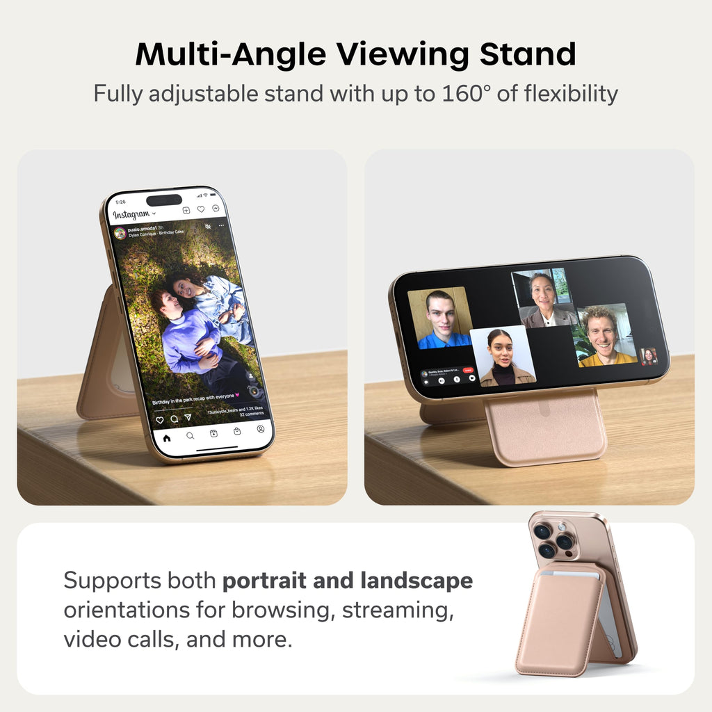 Satechi Magnetic Magsafe Wallet, Double Flap Stand Card Holder, 4 Slots with Front NFC Pass-Through, Adjustable Phone Attachment for iPhone 17/16/15/14/13/12, Travel Accessory