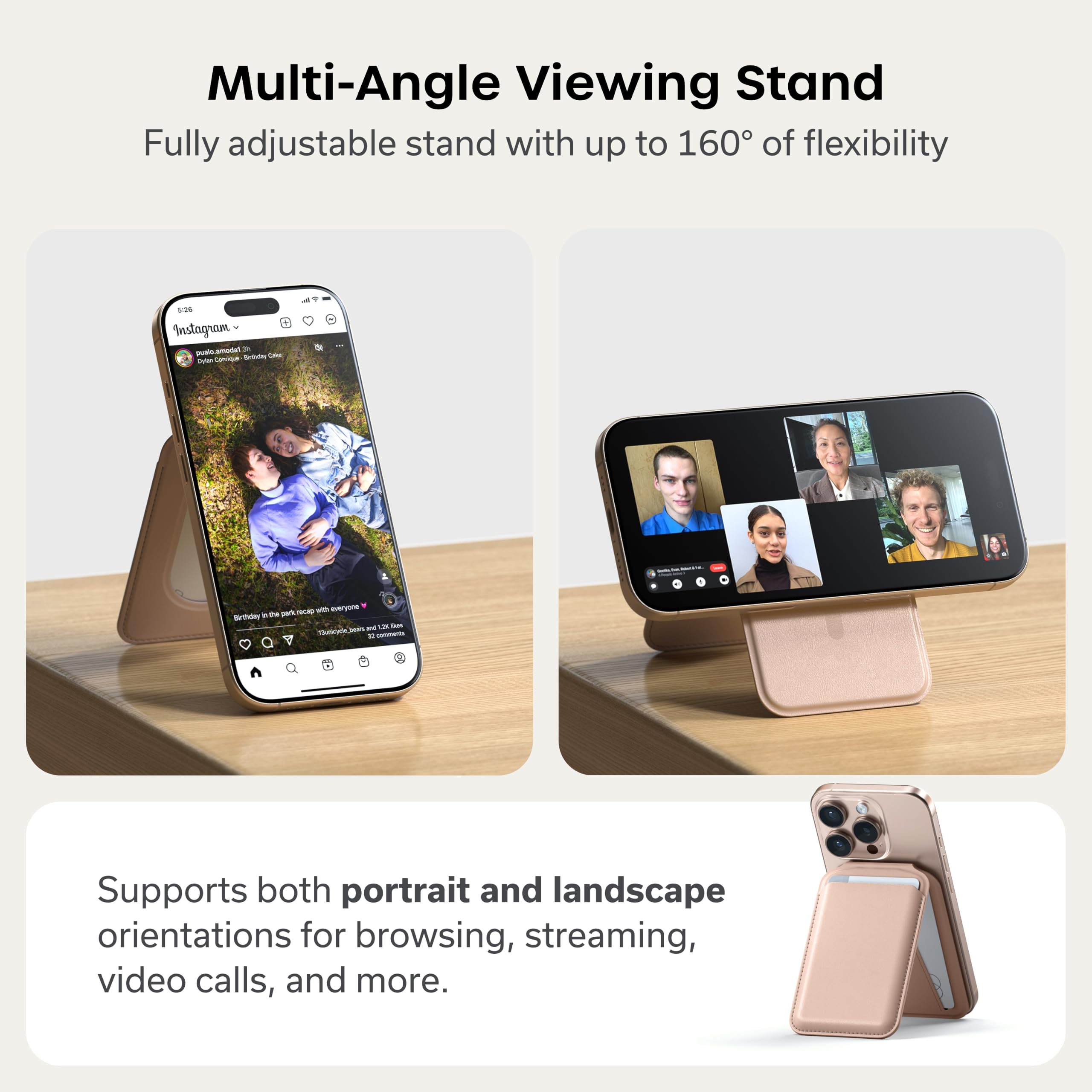 Satechi Magnetic Magsafe Wallet, Double Flap Stand Card Holder, 4 Slots with Front NFC Pass-Through, Adjustable Phone Attachment for iPhone 17/16/15/14/13/12, Travel Accessory