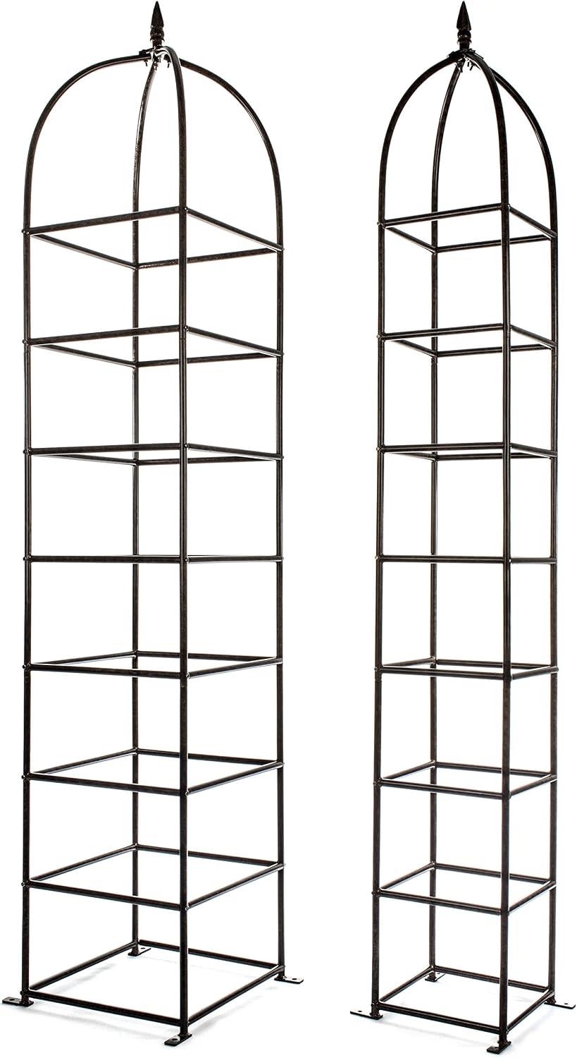 H Potter 8.5 Foot Iron Garden Obelisk Trellis | Heavy-Duty Ornamental Metal Landscape Hardscape for Climbing Plants | Large Handcrafted Vertical Yard Art - Model GAR470L