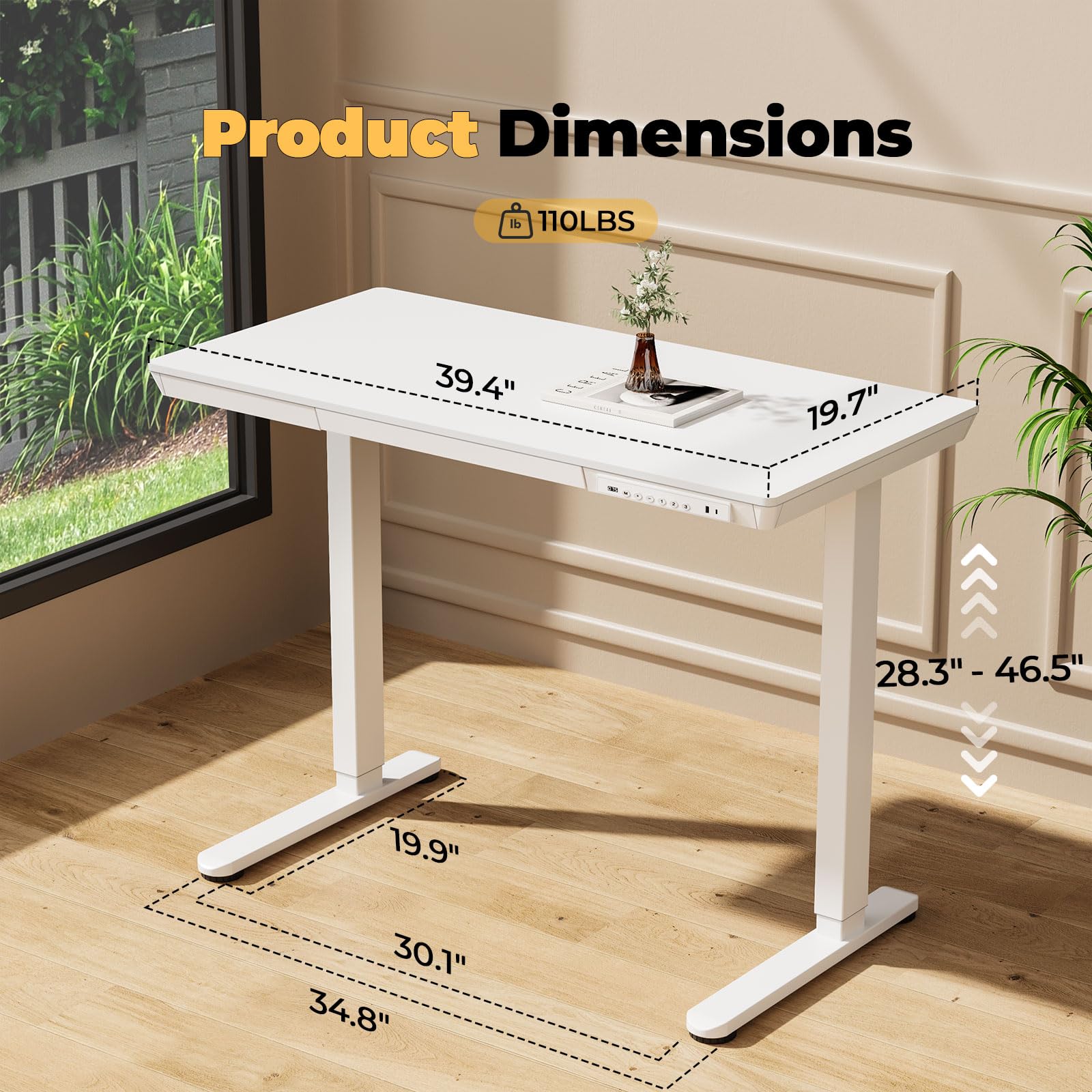Glass Electric Standing Desk with Drawer, 35" x 20" Whole Piece Tabletop Samll Sit Stand Table, Height Adjustable Workstation with Storage & USB Ports, Quick Install Home Office Desk