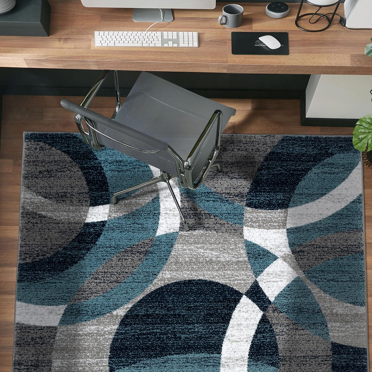Rugshop Contemporary Modern Circles Abstract Area Rug 2' x 3' Blue