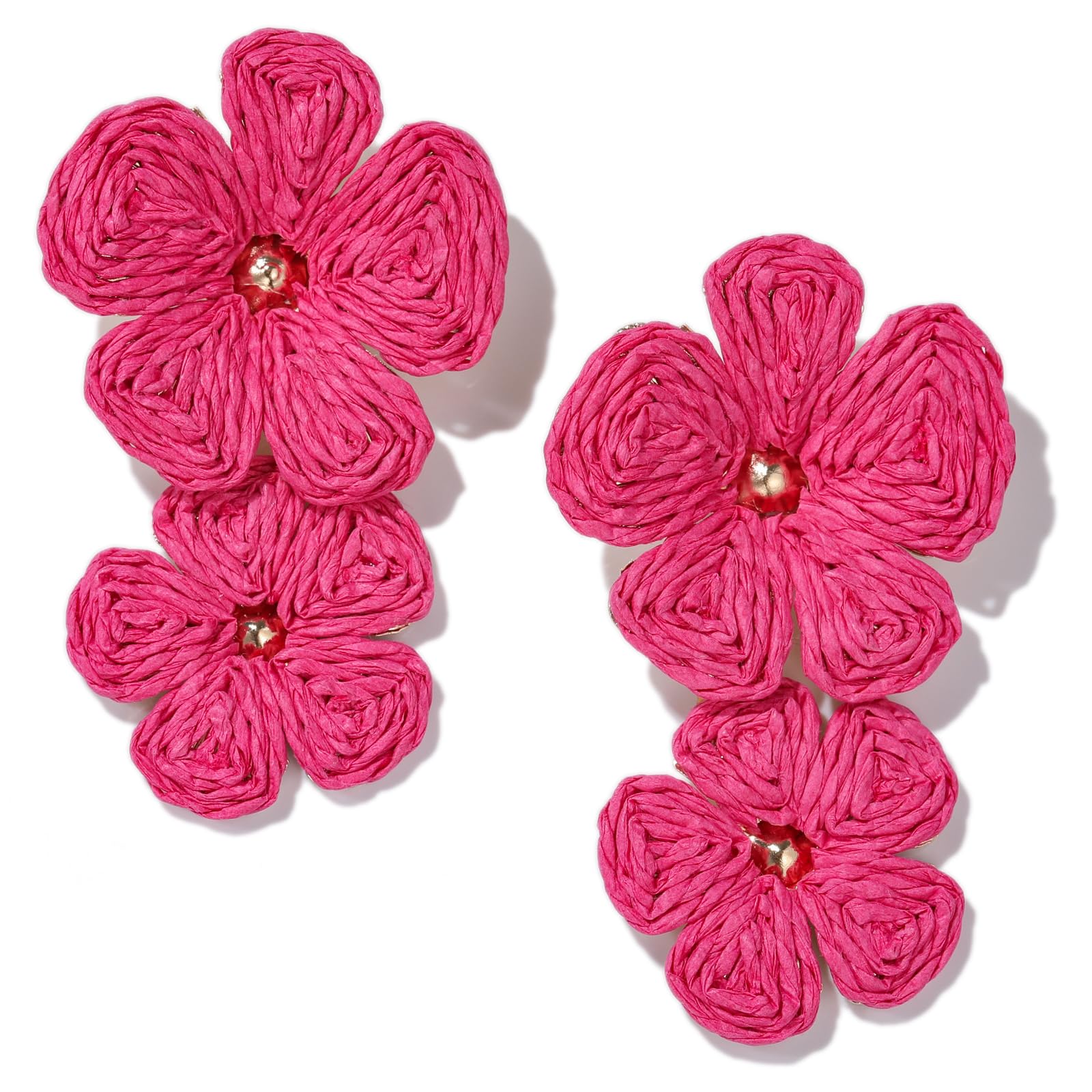 Boho Flower Earrings Statement Raffia Dangle Earrings Cute Floral Jewelry Trendy Summer Beach Vacation Outfits for Women