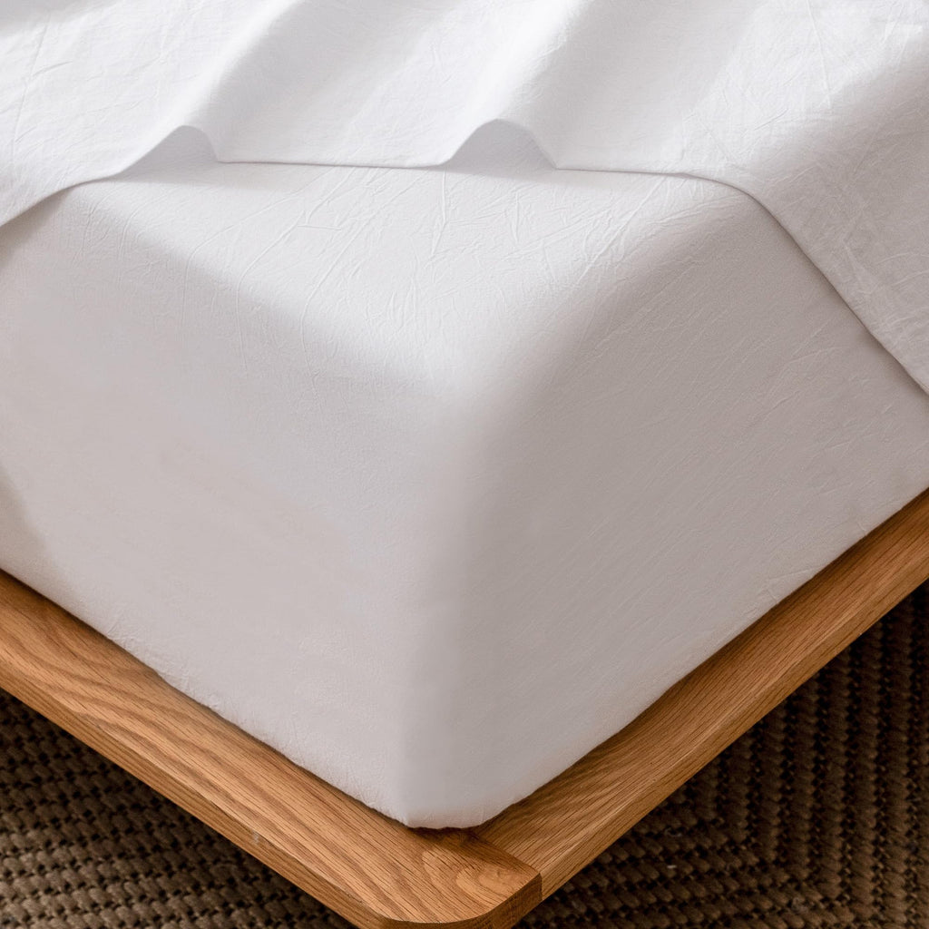 MooMee Fitted Bottom Sheet Only 100% Washed Cotton Linen Like Textured Breathable Durable Soft Comfy Deep Pocket Fits Mattress up to 17" (Almond Milk Grey, Twin)