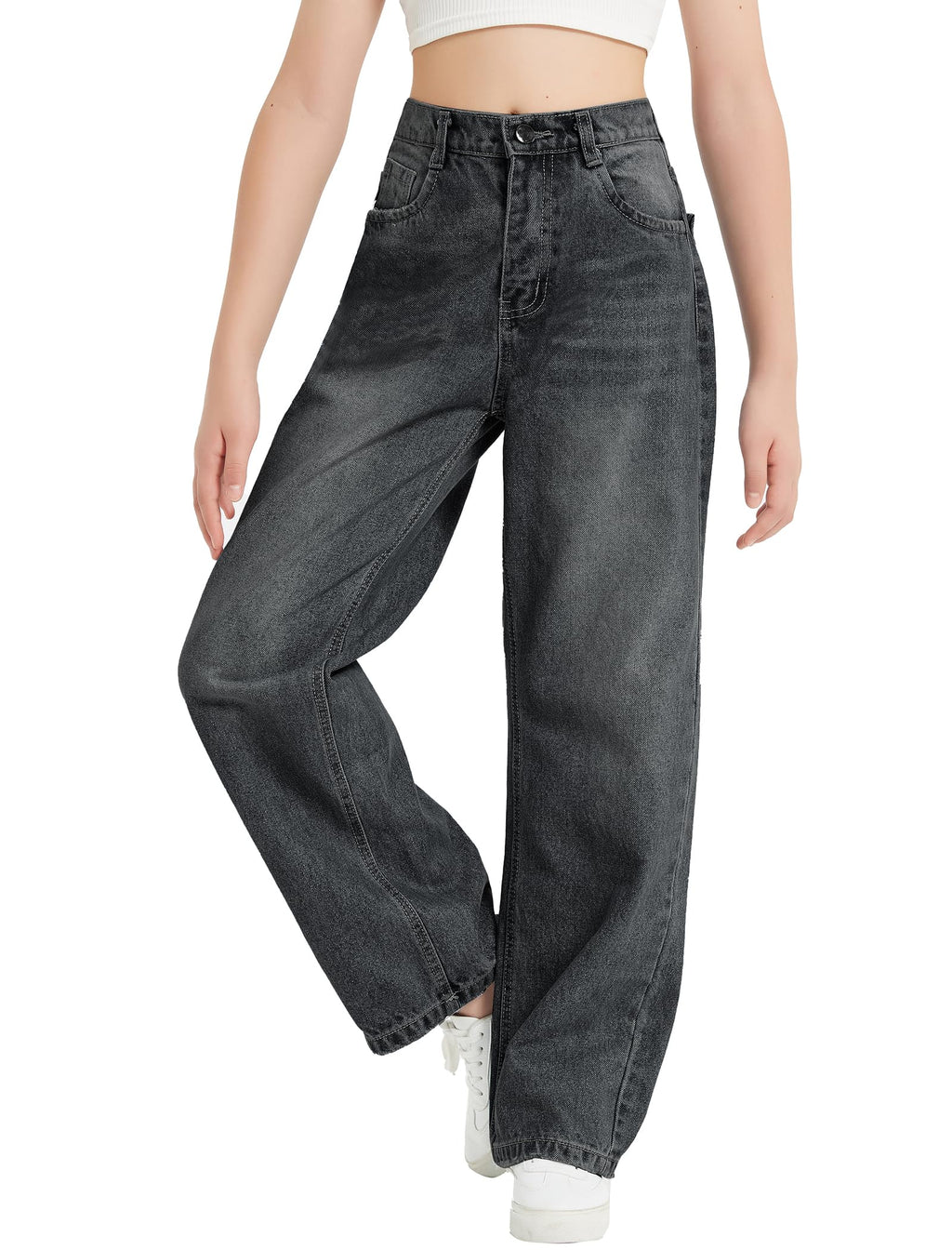 EXARUS Girls Jeans Baggy Wide Leg Cute Teen Tween Long Denim Pants Clothes Tall Junior Elastic Band Pockets