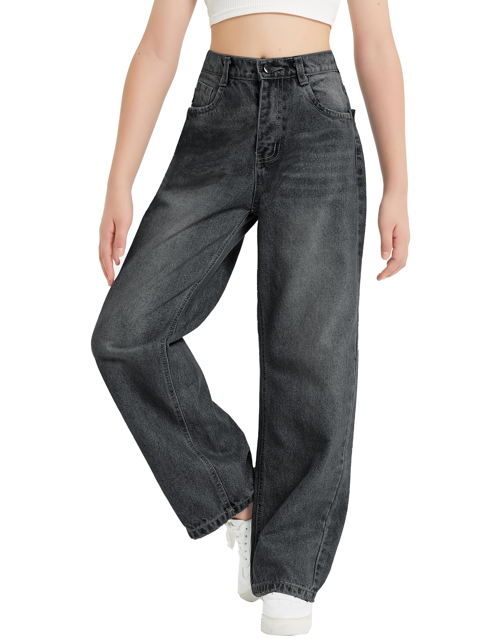 EXARUS Girls Jeans Baggy Wide Leg Cute Teen Tween Long Denim Pants Clothes Tall Junior Elastic Band Pockets