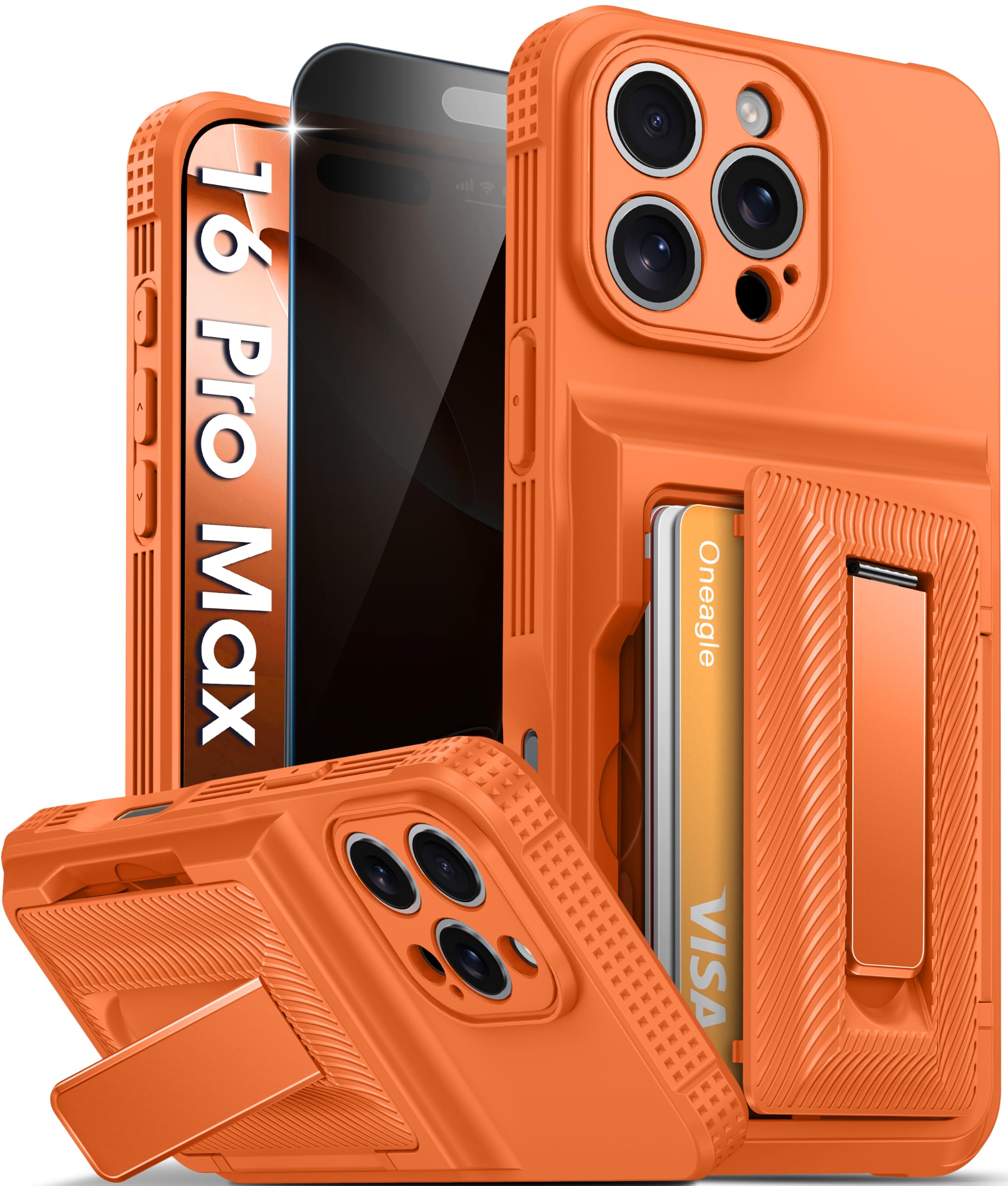 Oneagle Wallet for iPhone 16 Pro Max Case with Card Holder (4-5 Cards) [RFID Blocking] [Privacy Screen Protector] Full Camera Protection & Kickstand, 15FT Shockproof Phone Case for iPhone 16 Pro Max