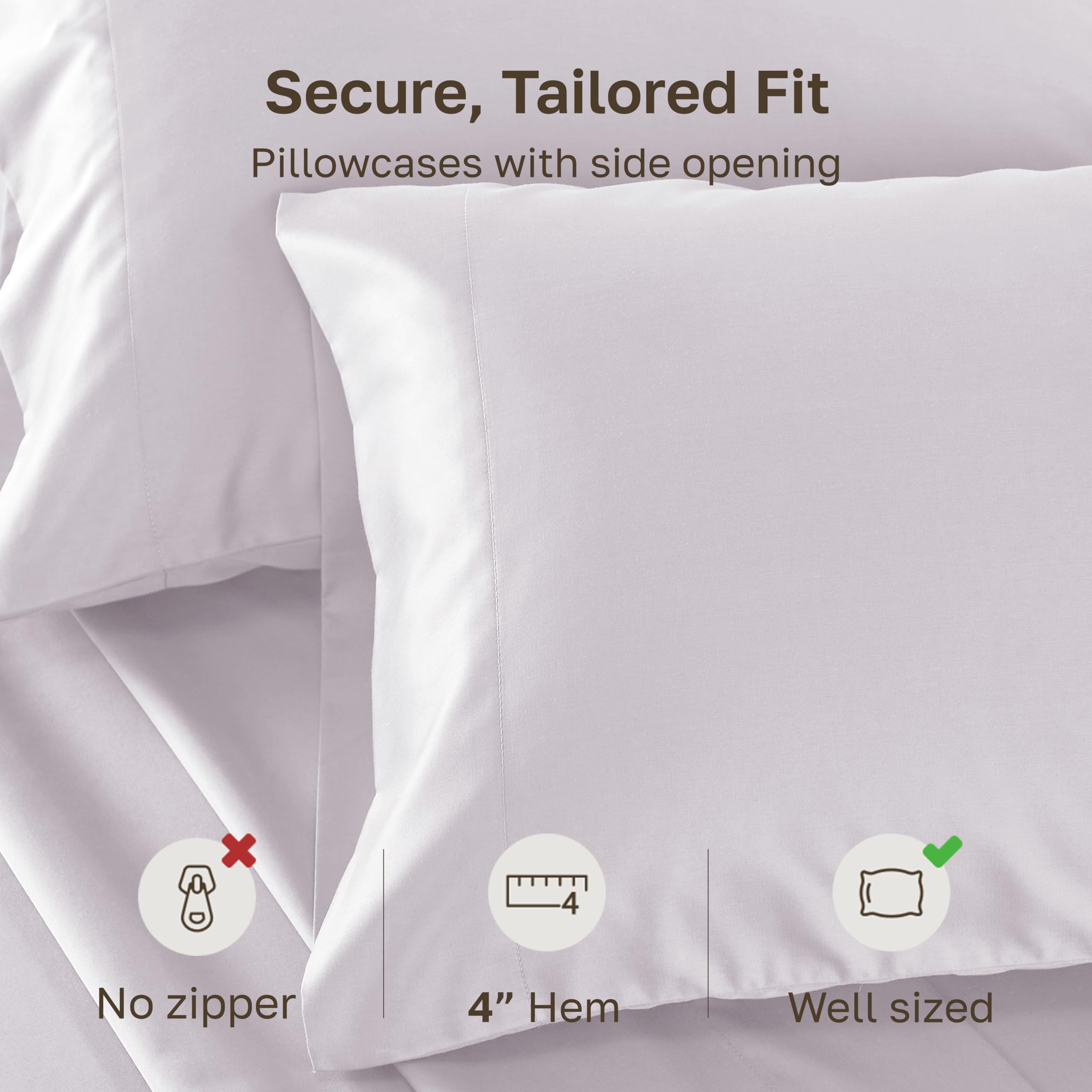 CALIFORNIA DESIGN DEN Soft & Silky 500 Thread Count 100% Cotton is Cool & Smooth, White Pillowcases Queen Size Fits Standard & Queen Pillows (Pure White)