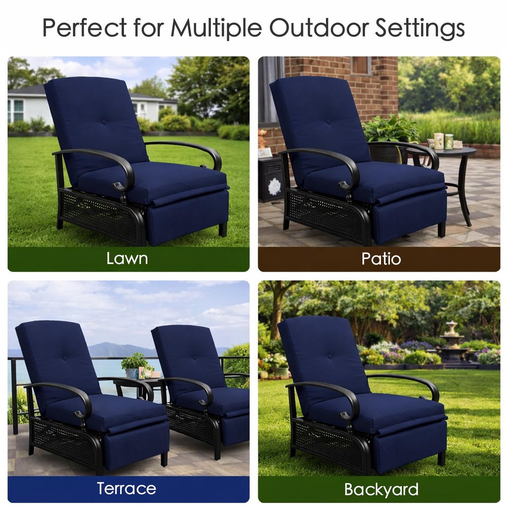 Kozyard Adjustable Outdoor Reclining Lounge Chair, Cushioned Patio Chaise Lounge with Extendable Metal Frame for Sunbathing, Reading & Relaxing – Comfortable Outdoor Recliner, Aqua