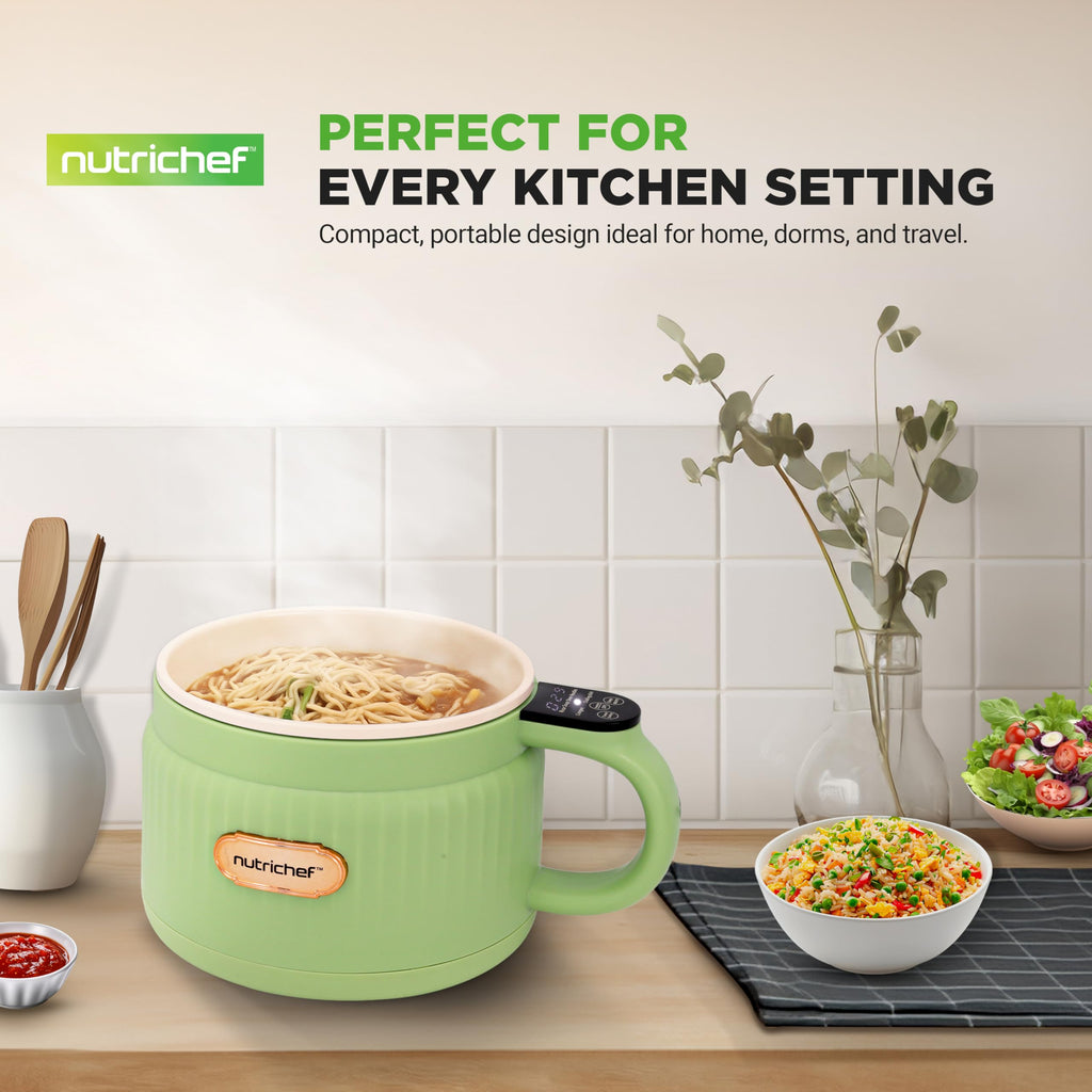NutriChef 1.6 QT Portable Electric Rice Cooker & Lunch Maker | Multi-Functional & Non-Stick Ceramic Coating | Digital Control Panel | 6 Cook Functions: Rice, Soup, Stew, Porridge & More | Black