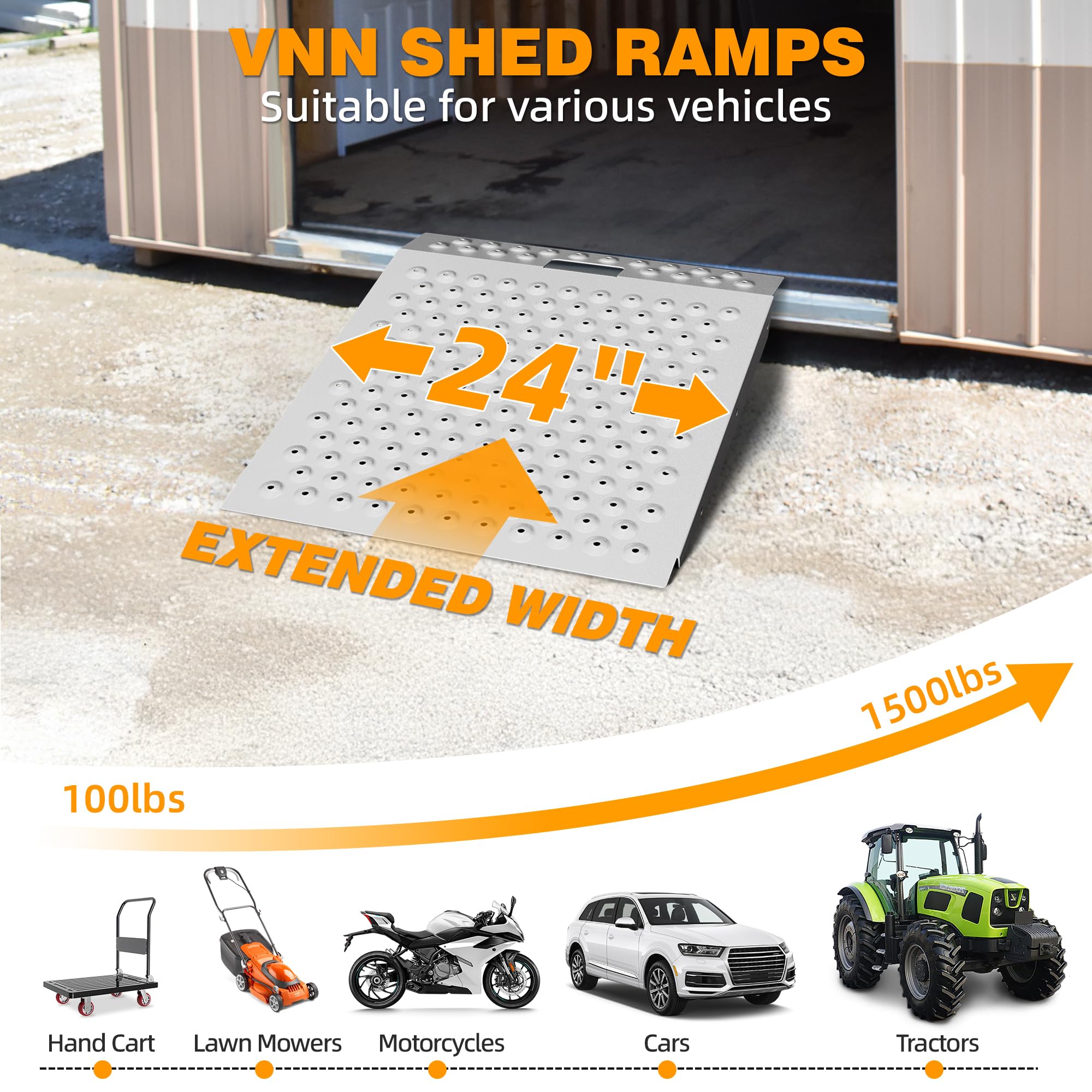 VNN 29" x 24" Shed Ramp for Riding Mower - 750 LB Capacity Shed Ramps, Anti-Slip Punch Plate Ramp for ATV, Motorcycles, Garages & Barns (1PC,Black, Alloy)
