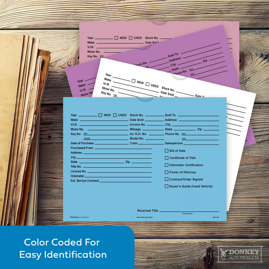 Printed Vehicle Deal Envelopes 9x12 Deal Jackets (100 shrink wrapped) (Blue)