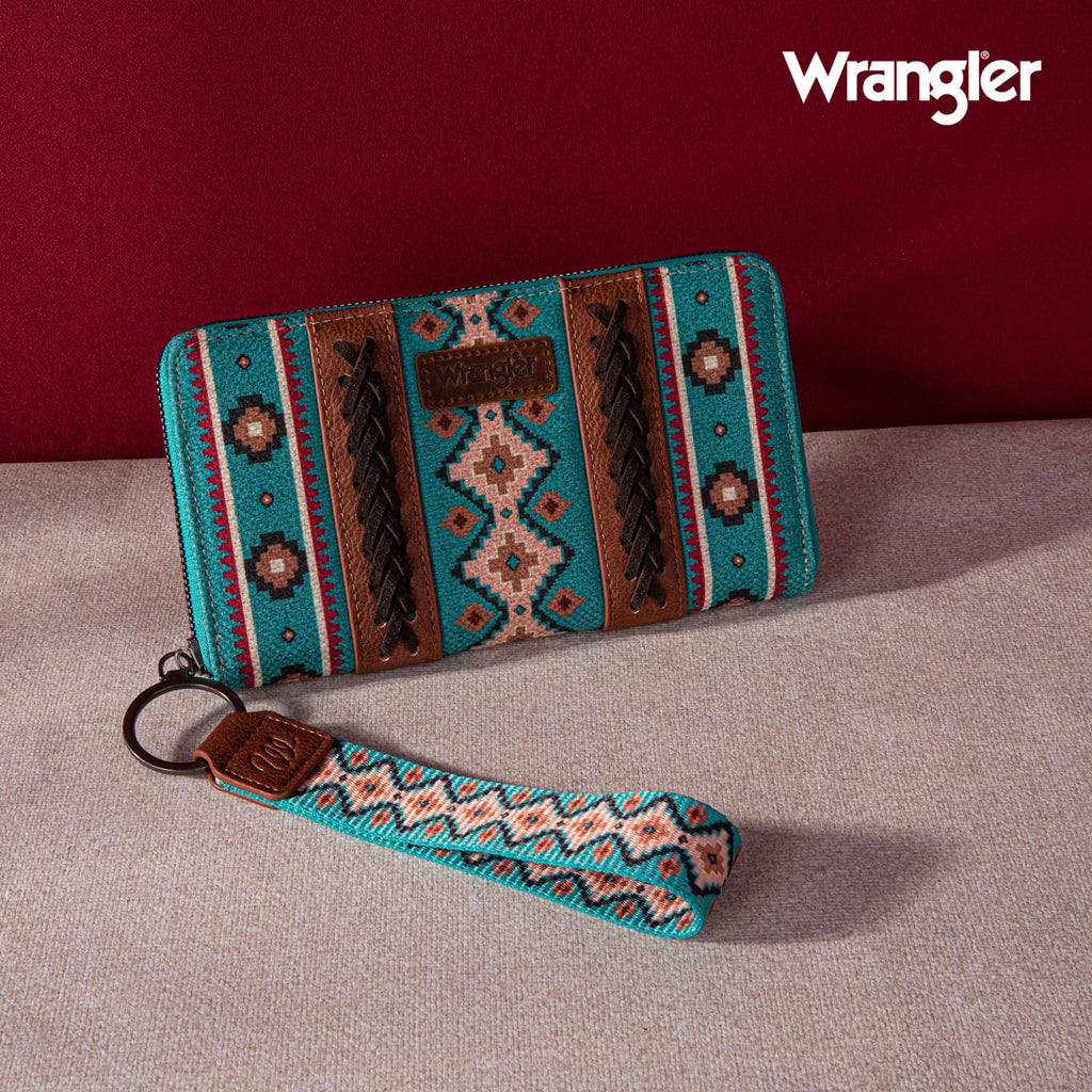 Wrangler Wallet Purse for Women Western Aztec Clutch Wristlet Wallet with Credit Card Holder