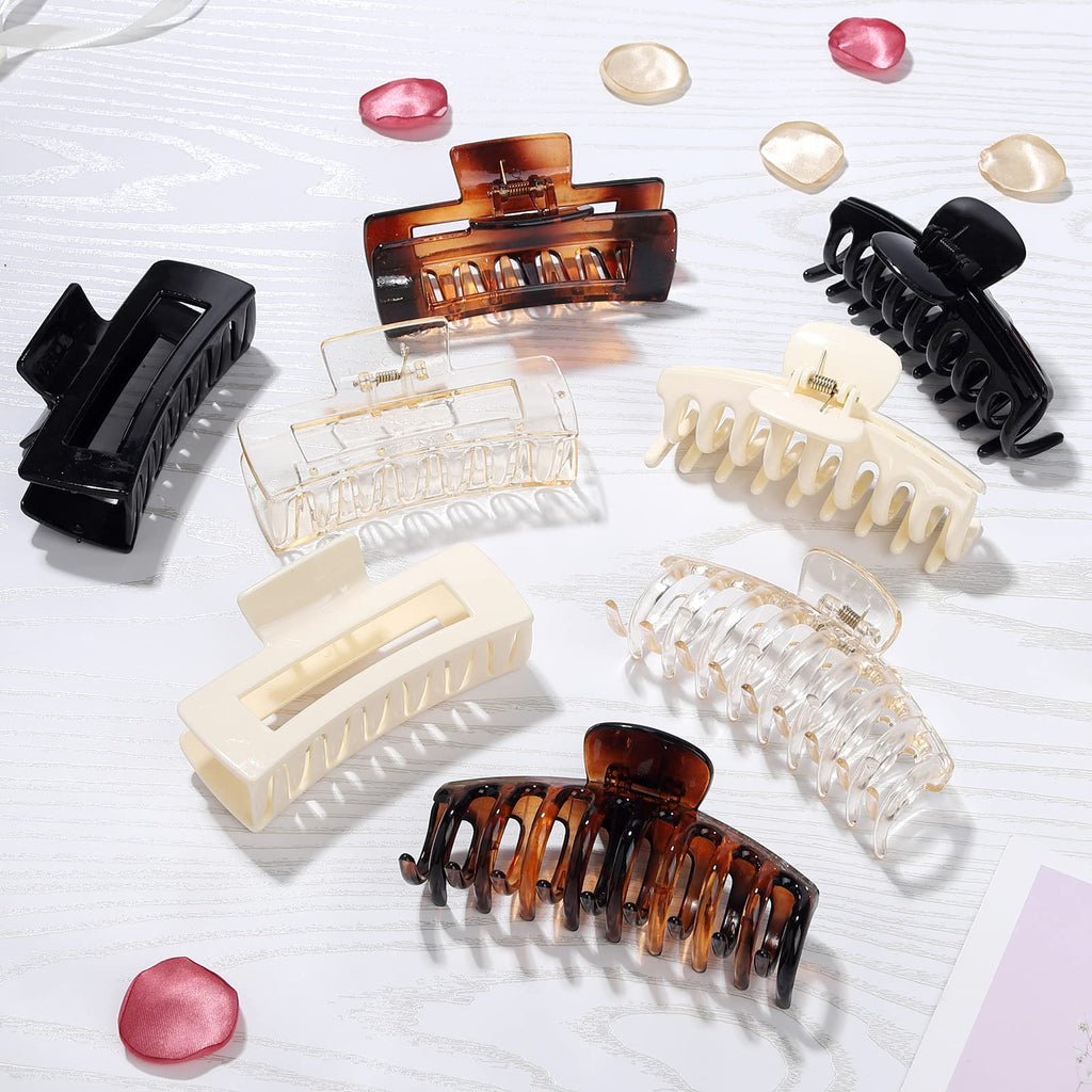 laxizar 8 Pack Claw Clips Rectangular Hair Clips for Women Girls Large Bandana Clips Strong Hold Hair Jaw Clips (Black)