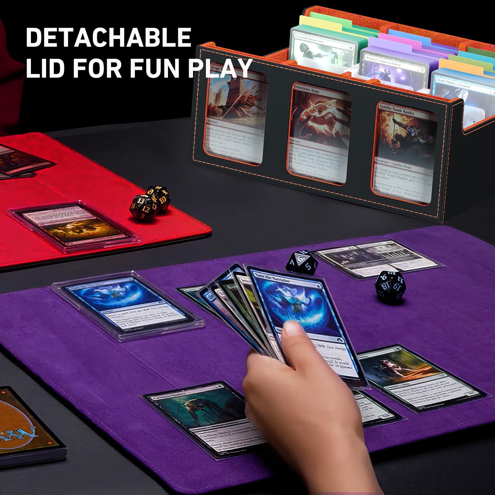 3-Row Trading Card Storage Box, Bulk Cards Case for 2400+ Mtg tcg Magic Playing Game Card Organizer, Commander Deck Box with 3 Supports & 24 Dividers