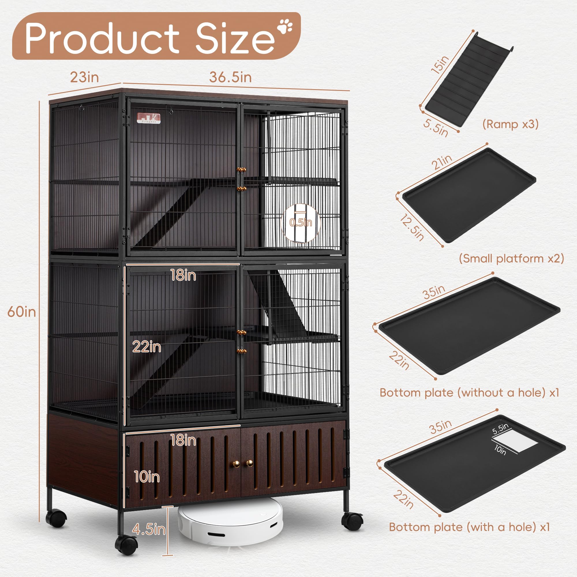 Fragess Metal Large Guinea Pig Cages 5 Levels, 60" H Rolling Ferret Cage with Removable Ramps & Double Door, Cages with Locker, Squirrel Cage Christmas Decoration Pet Crate Furniture