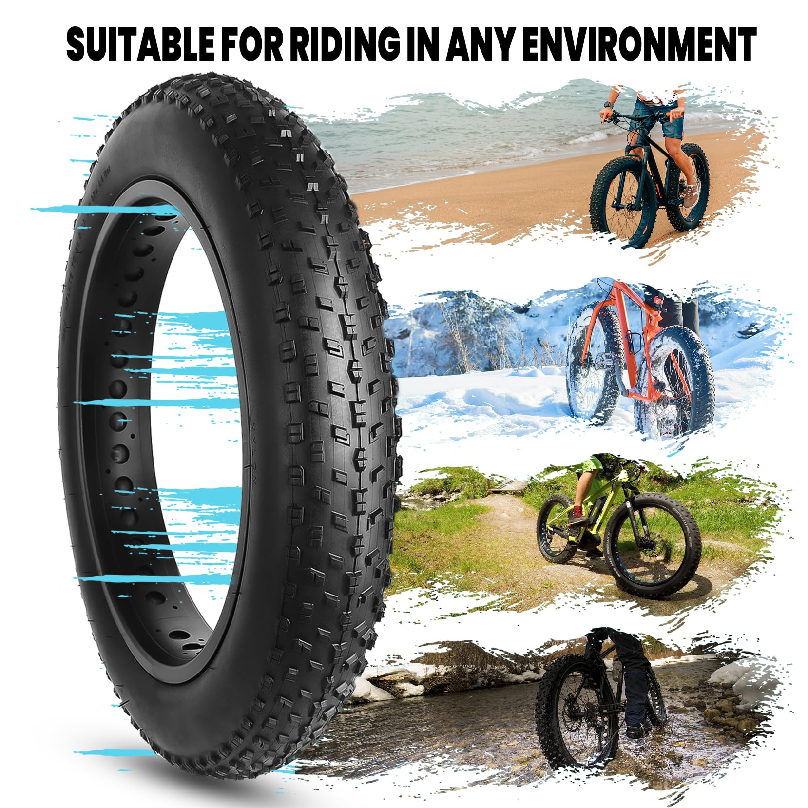 Hycline Fat Bike Replacement Tire: 20x4.0/26x4.0 Inch High-Performance Wear-Resistant Folding MTB Bicycle Tires, All-Terrain High-Density for Street or Trail Riding