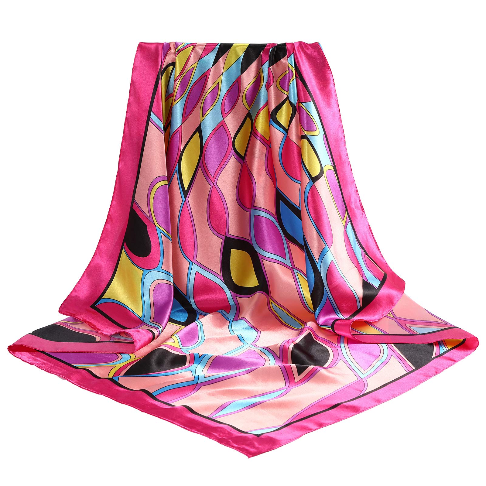 AWAYTR 35” Large Satin Square Head Scarf - 2Pcs Silk Like Floral Head Scarves Square Satin Hair Scarf Bandanas for Women