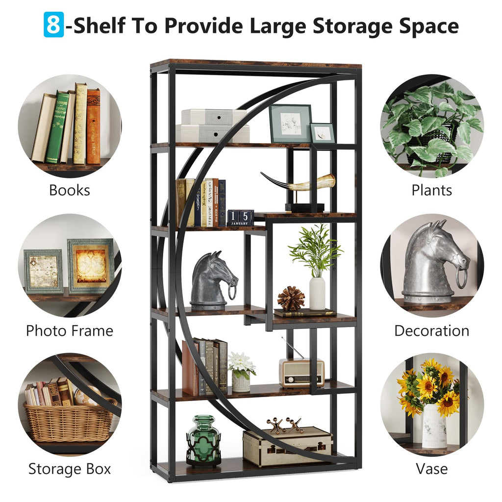 Tribesigns Bookshelf, Industrial 5-Tier Etagere Bookcase, 70.8 inch Tall Bookshelf with 8 Open Storage Shelf, Book Shelf Display Tack Shelving Unit for Home Office Living Room, Rustic Brown