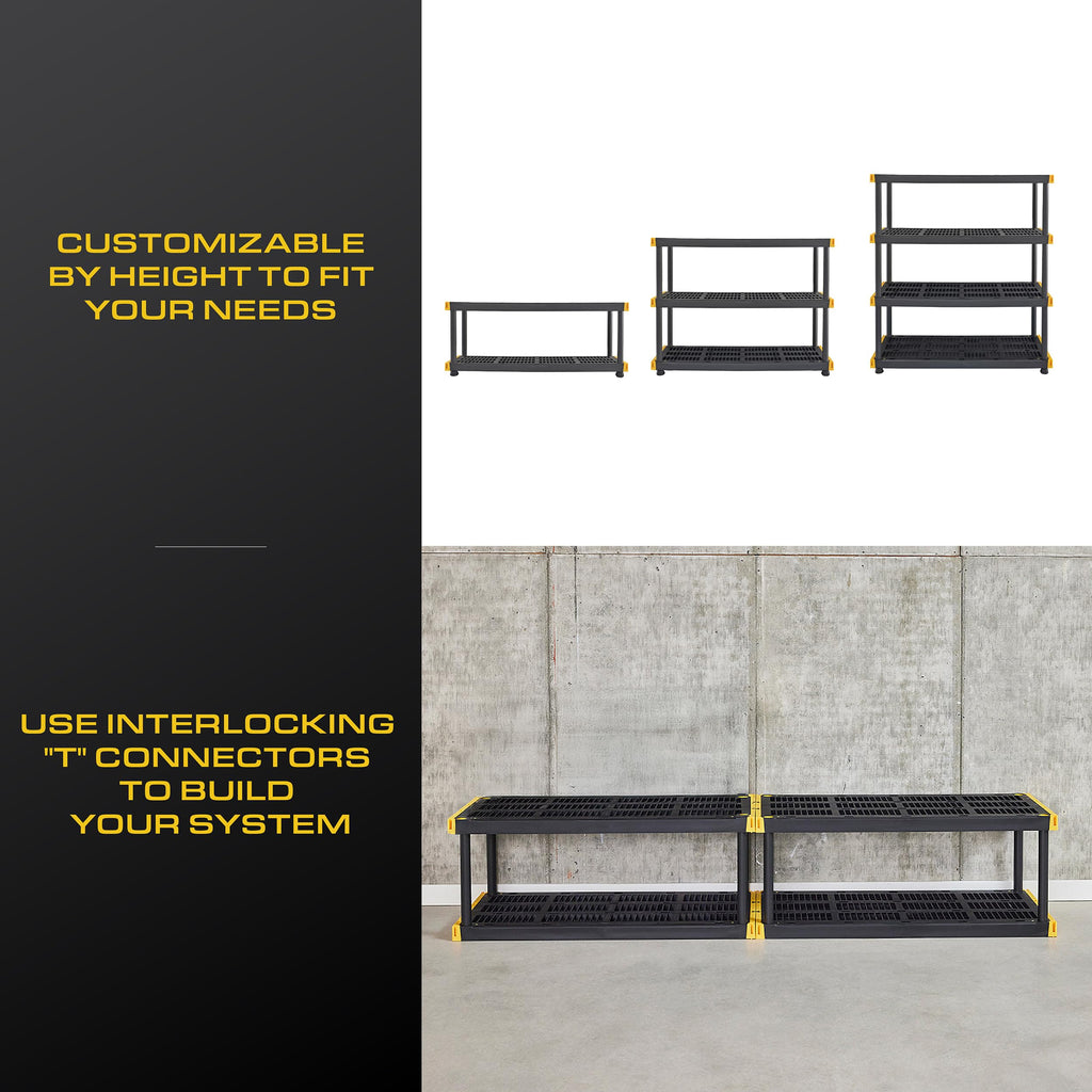 CX Black & YELLOW, Shelving Unit and Heavy Duty Storage Containers, Extremely Durable (Shelf + 27 Gallon Container (4-Pack))